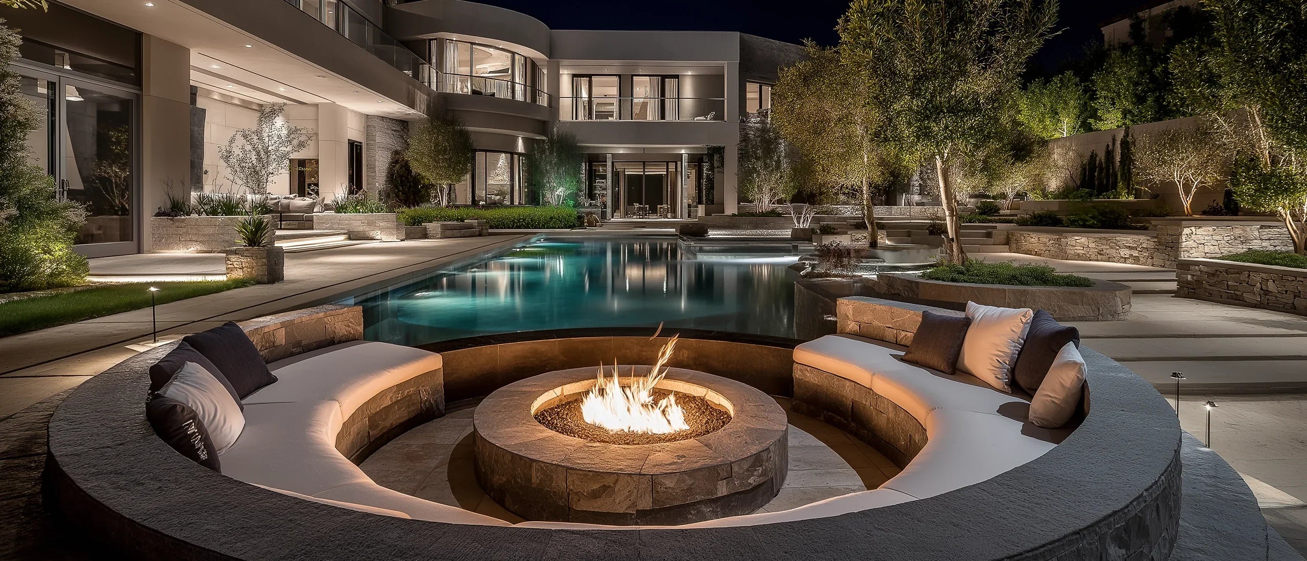 Stunning Ideas for Poolside Fireplaces