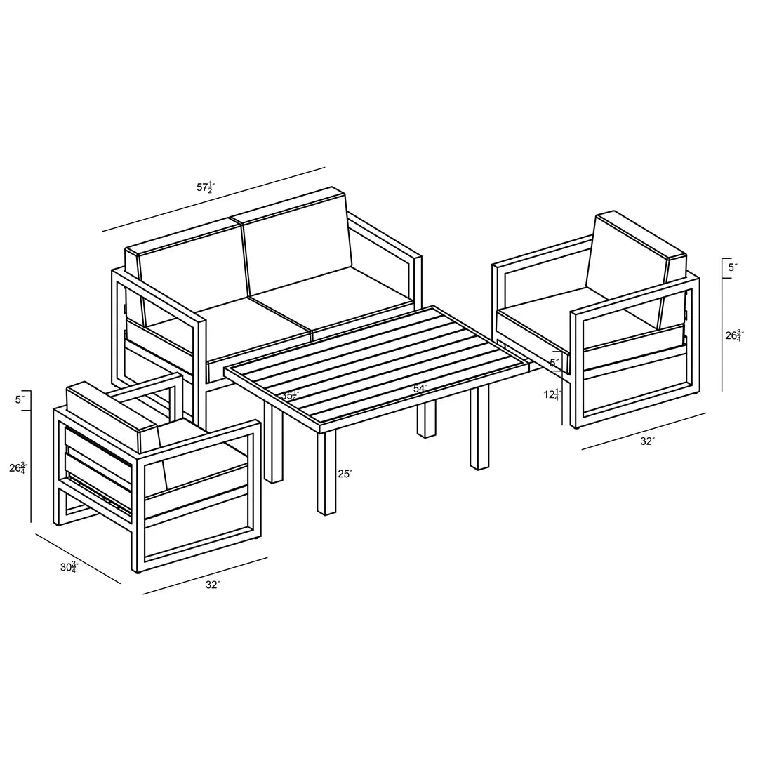 Avion Classic 4 Piece Aluminum Loveseat Set