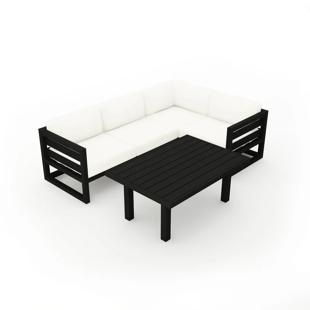 Avion Classic 5 Piece Aluminum Sectional Set#Finish_Black#Fabric_Canvas Natural