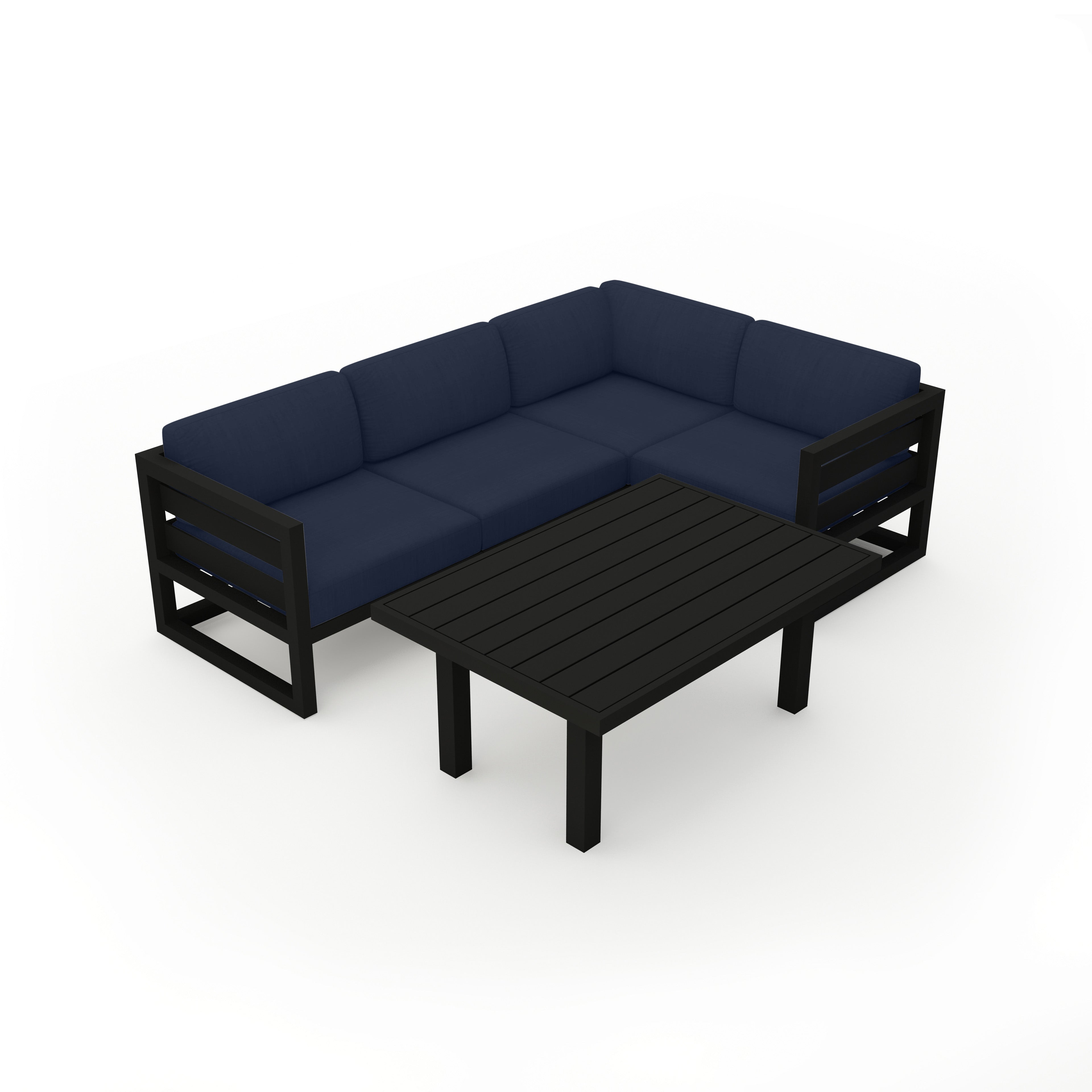 Avion Classic 5 Piece Aluminum Sectional Set#Finish_Black#Fabric_Spectrum Indigo