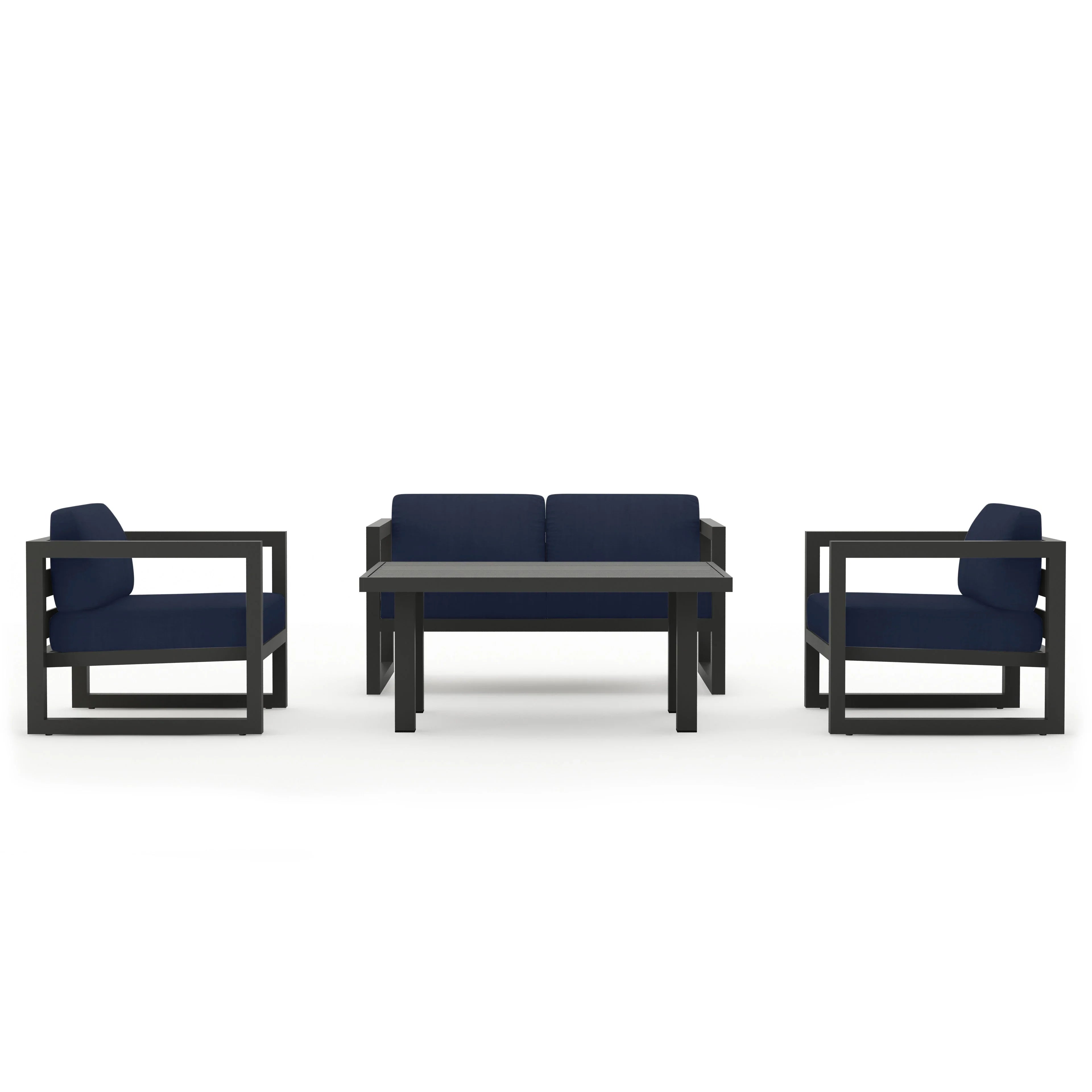 Avion Classic 4 Piece Aluminum Loveseat Set#Finish_Slate#Fabric_Spectrum Indigo
