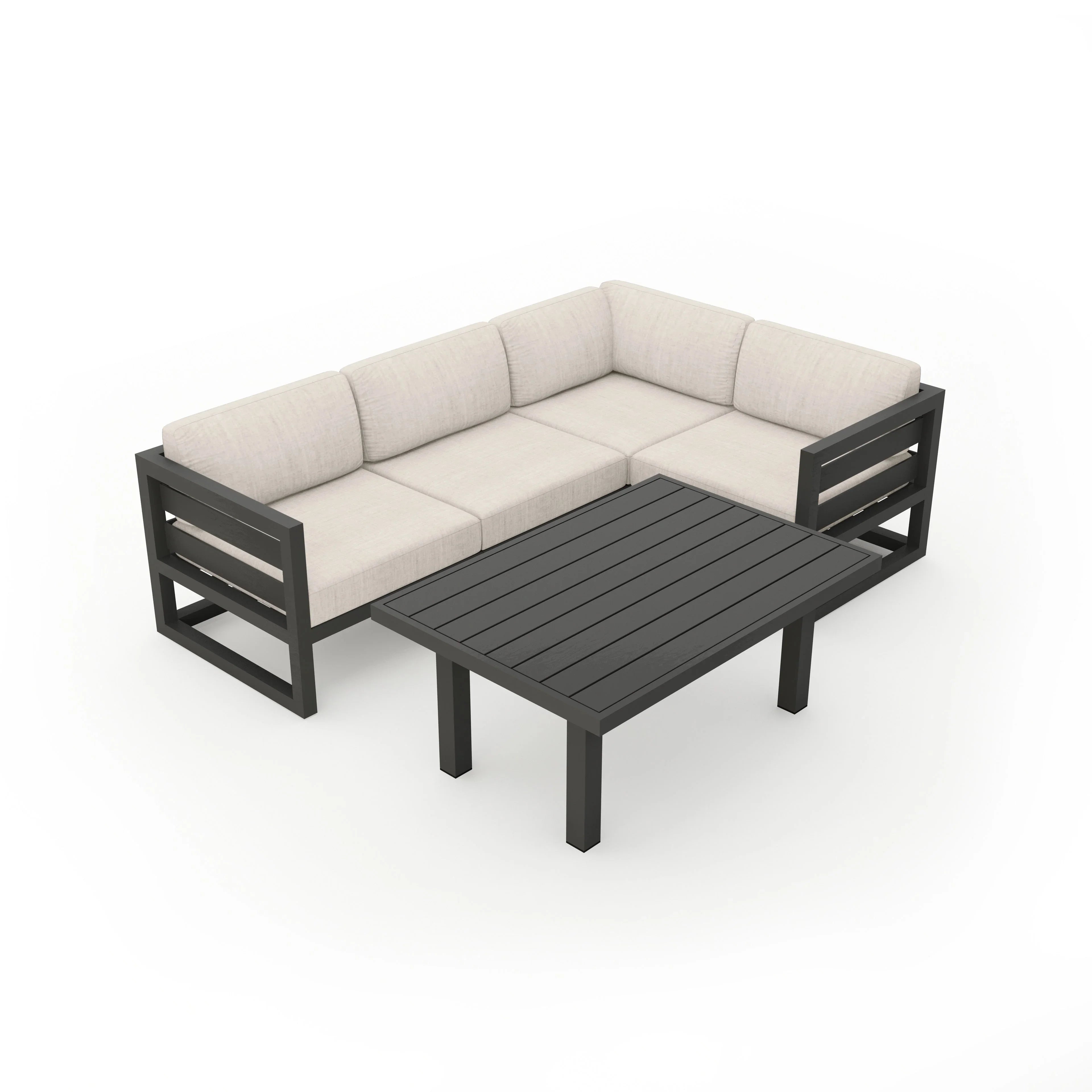 Avion Classic 5 Piece Aluminum Sectional Set#Finish_Slate#Fabric_Cast Silver