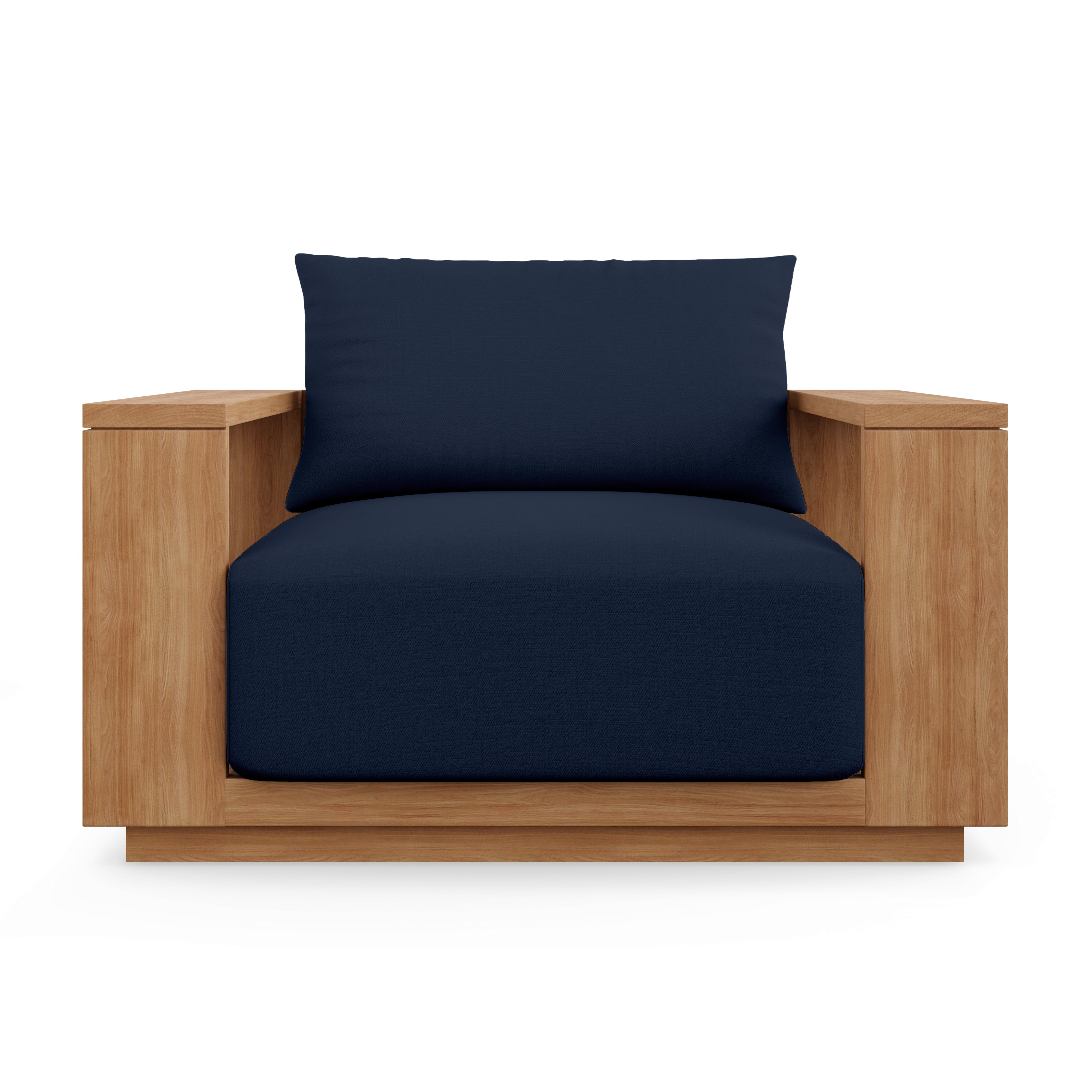 Beja Luxe Club Chair#Finish_Natural Sanded#Fabric_Spectrum Indigo