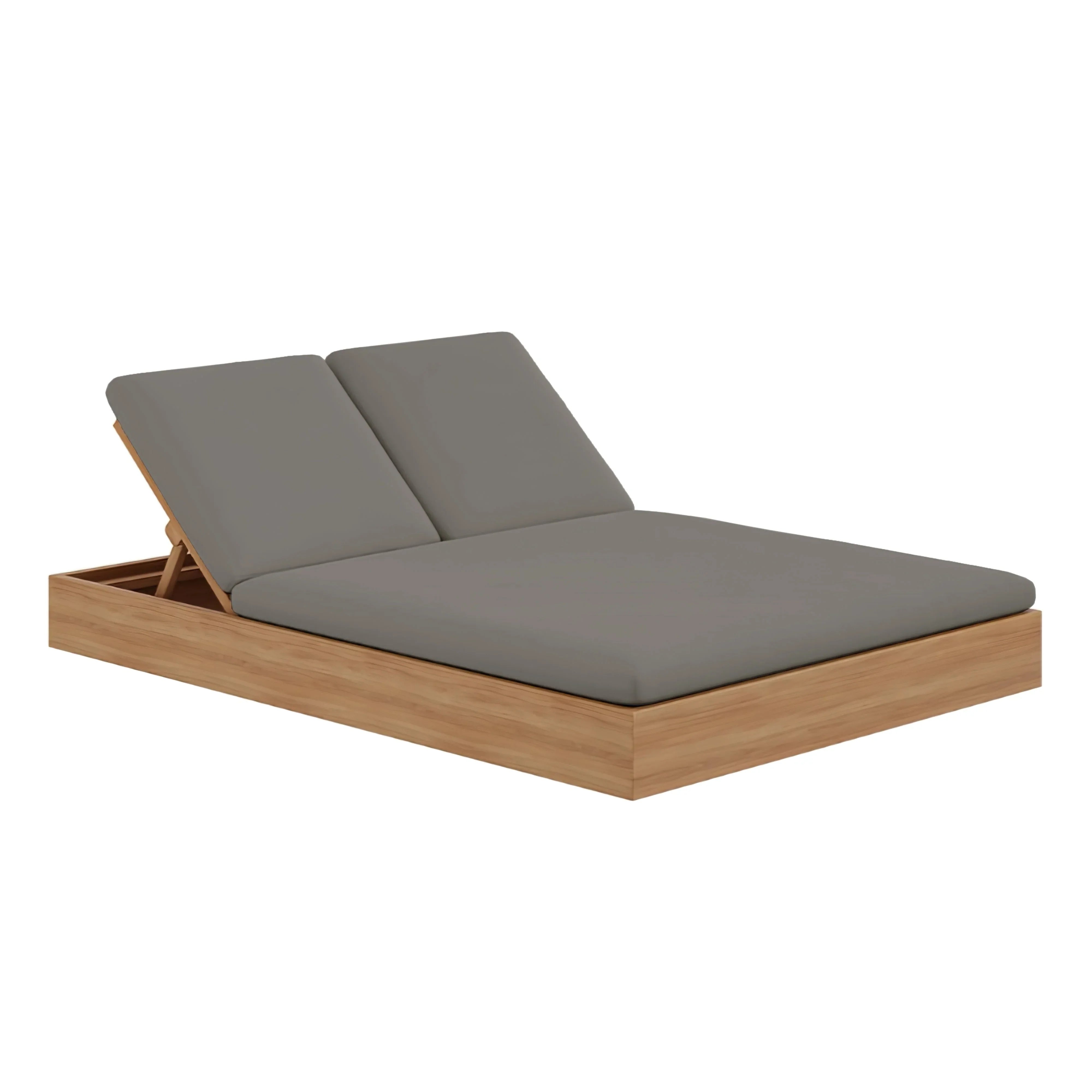Beja Double Sunbed#Finish_Natural Sanded#Fabric_Canvas Charcoal