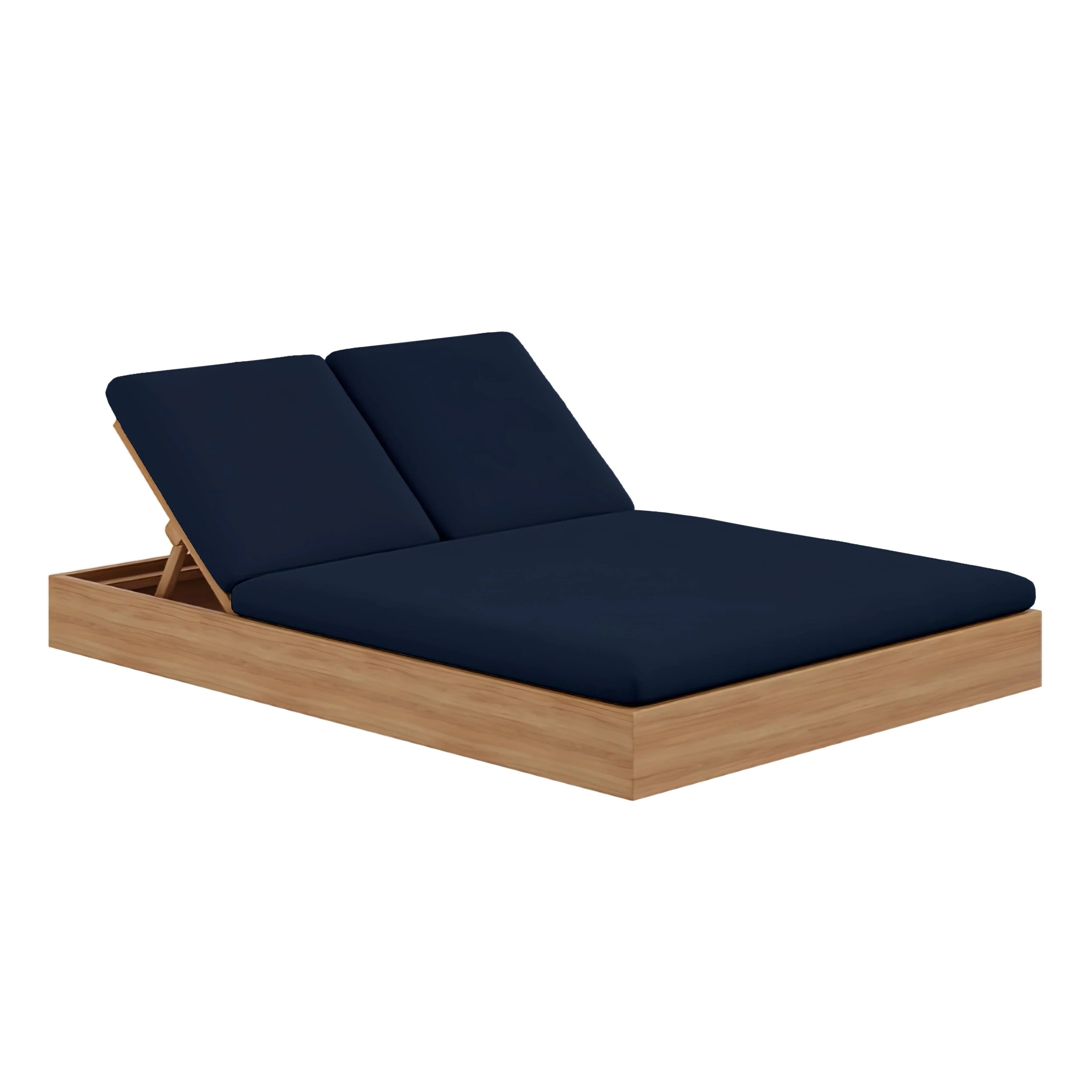 Beja Double Sunbed#Finish_Natural Sanded#Fabric_Spectrum Indigo