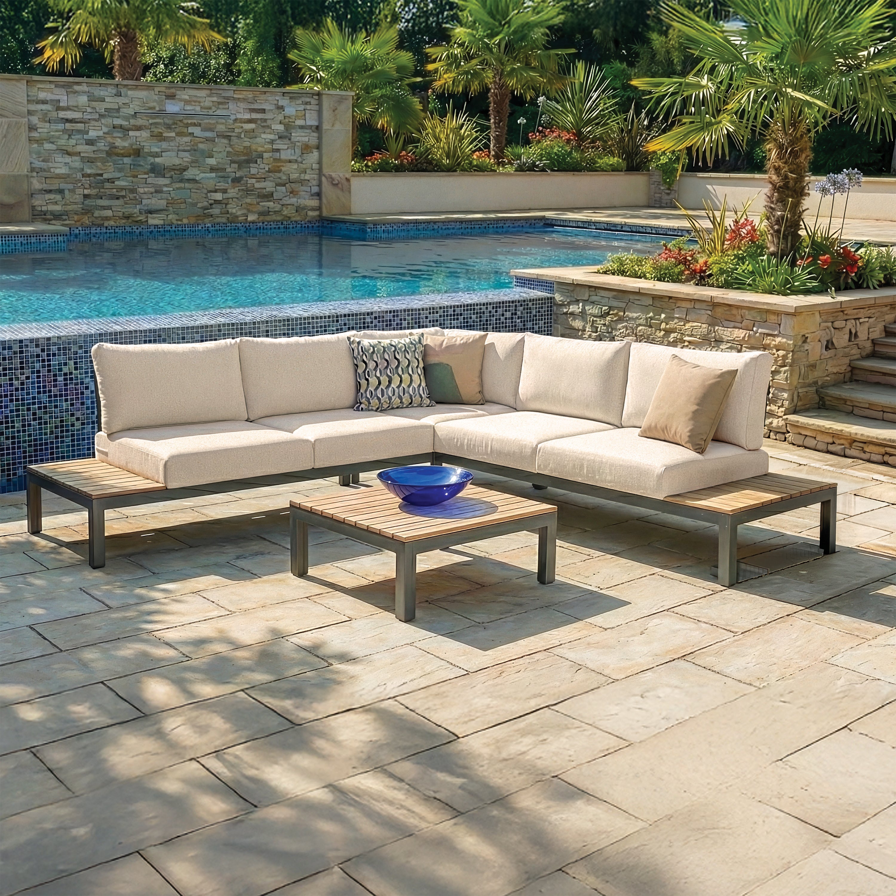 Elba Aluminum 4-Piece Corner Set With Teak Accents