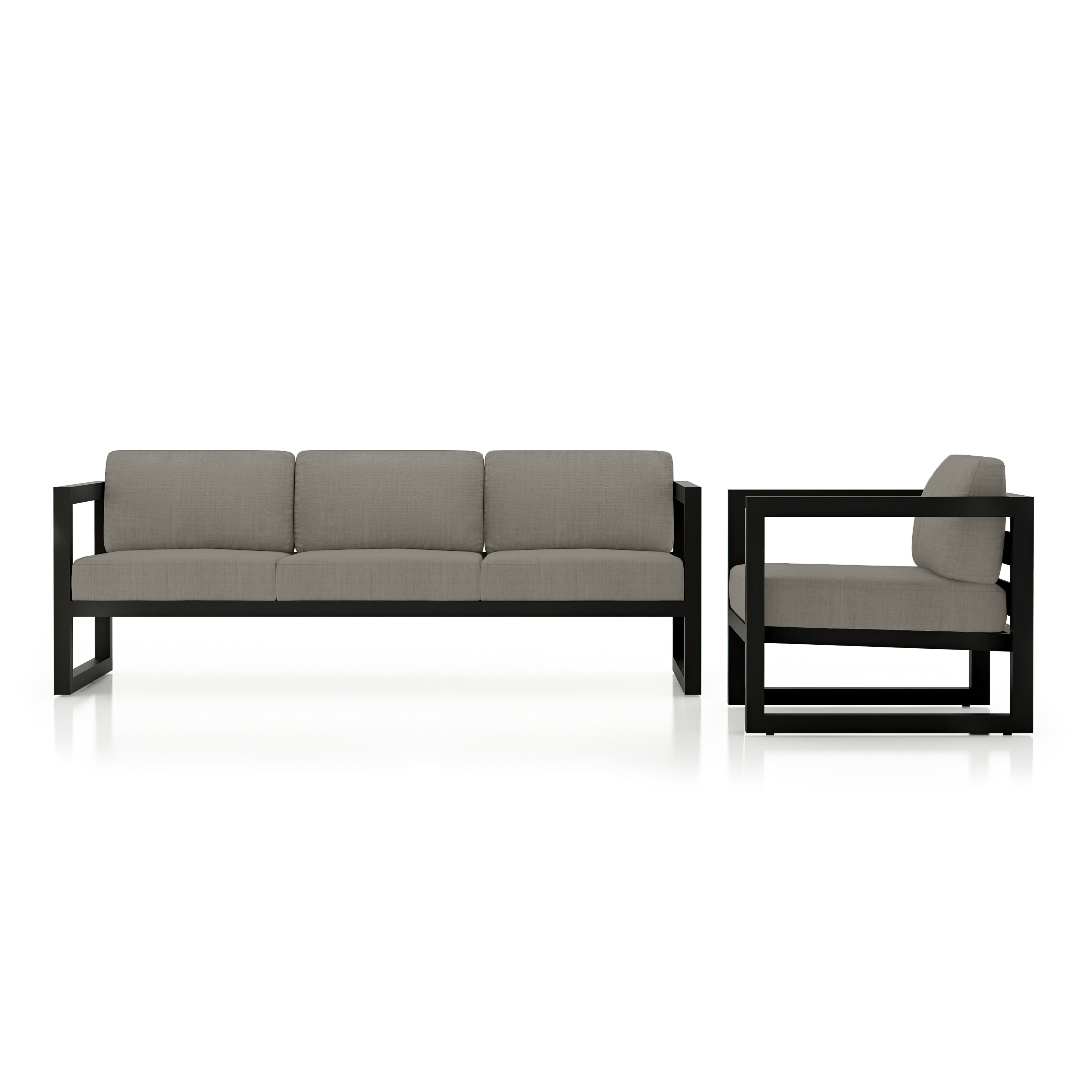 Avion 2 Piece Aluminum Sofa Set#Finish_Black#Fabric_Canvas Charcoal