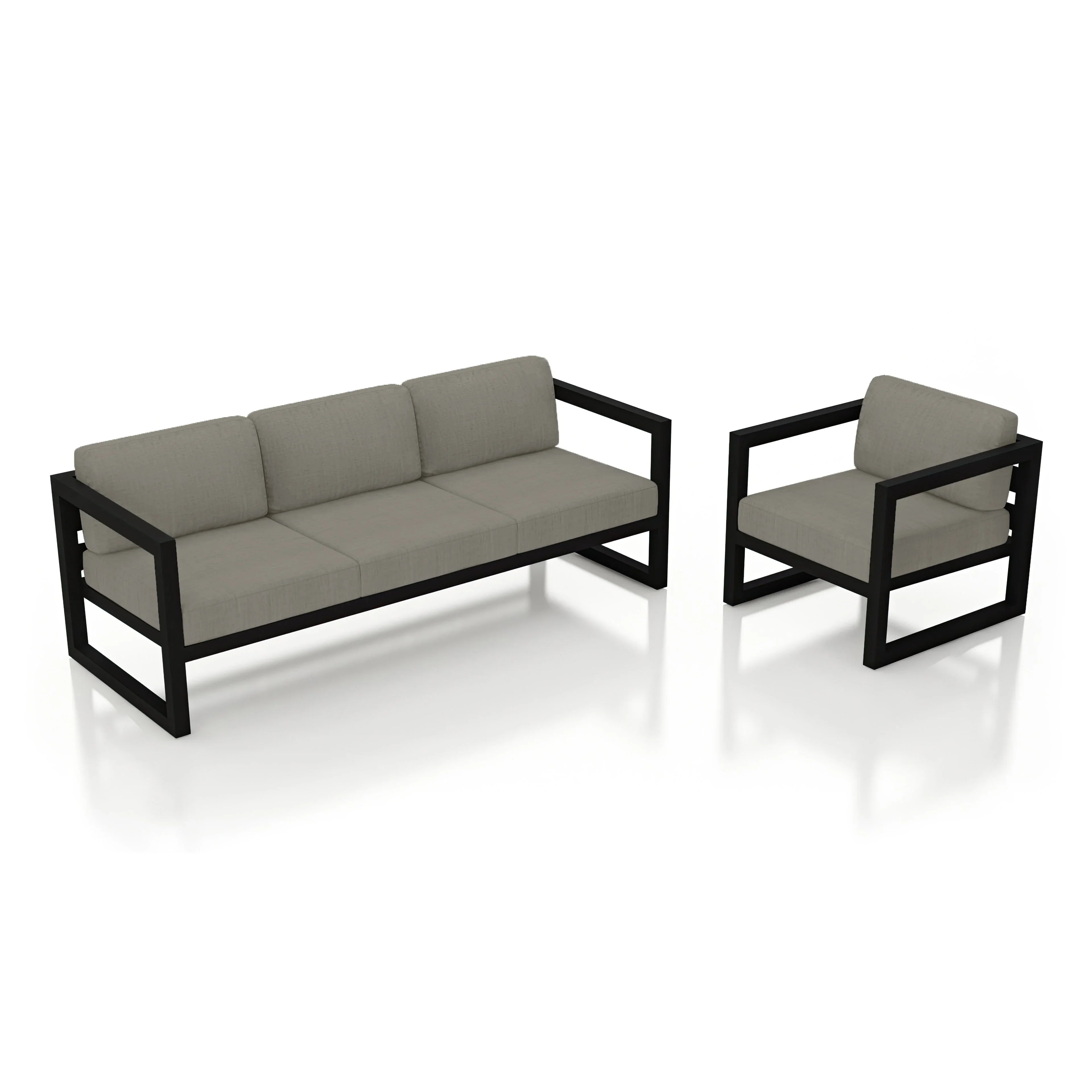 Avion 2 Piece Aluminum Sofa Set#Finish_Black#Fabric_Canvas Charcoal