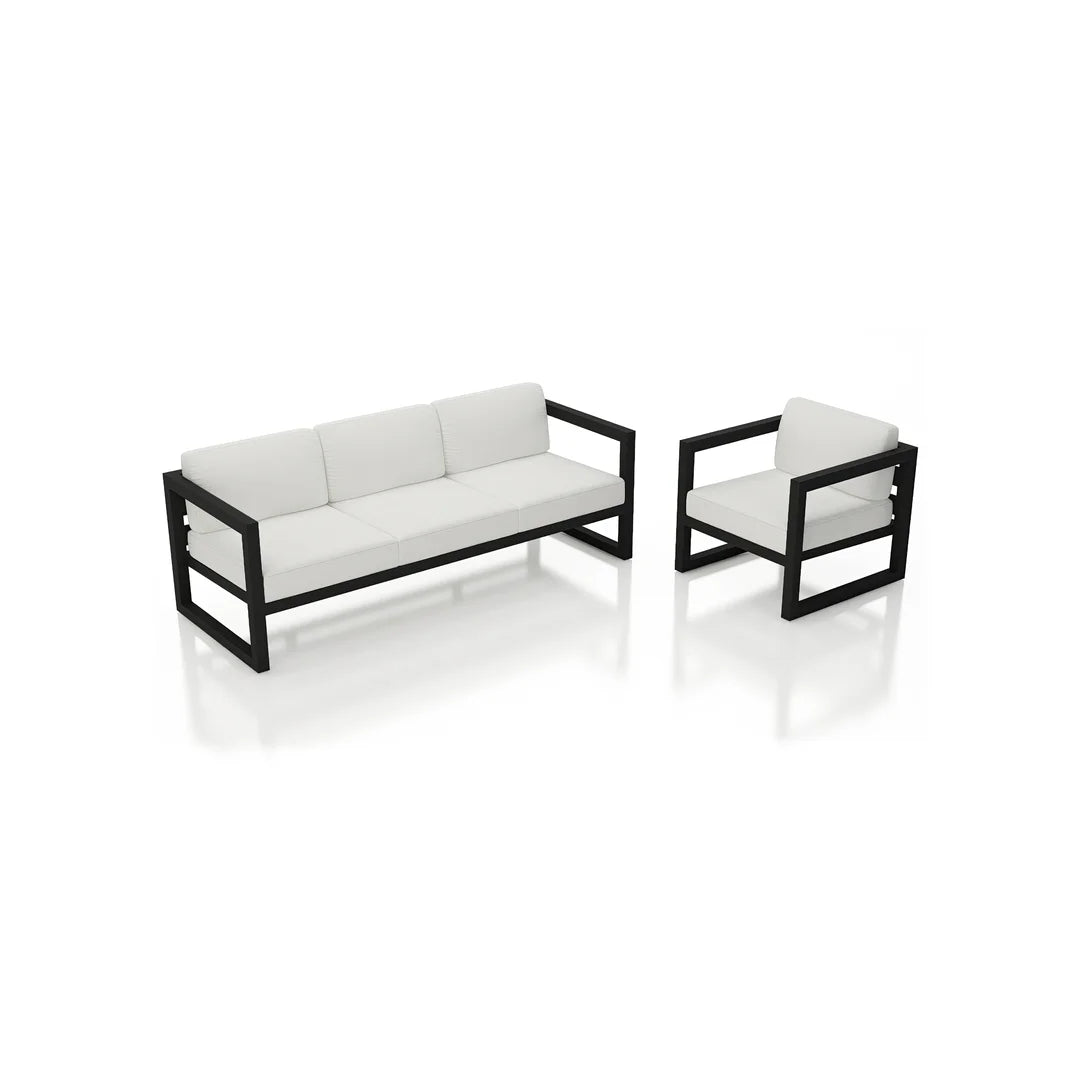 Avion 2 Piece Aluminum Sofa Set#Finish_Black#Fabric_Canvas Natural