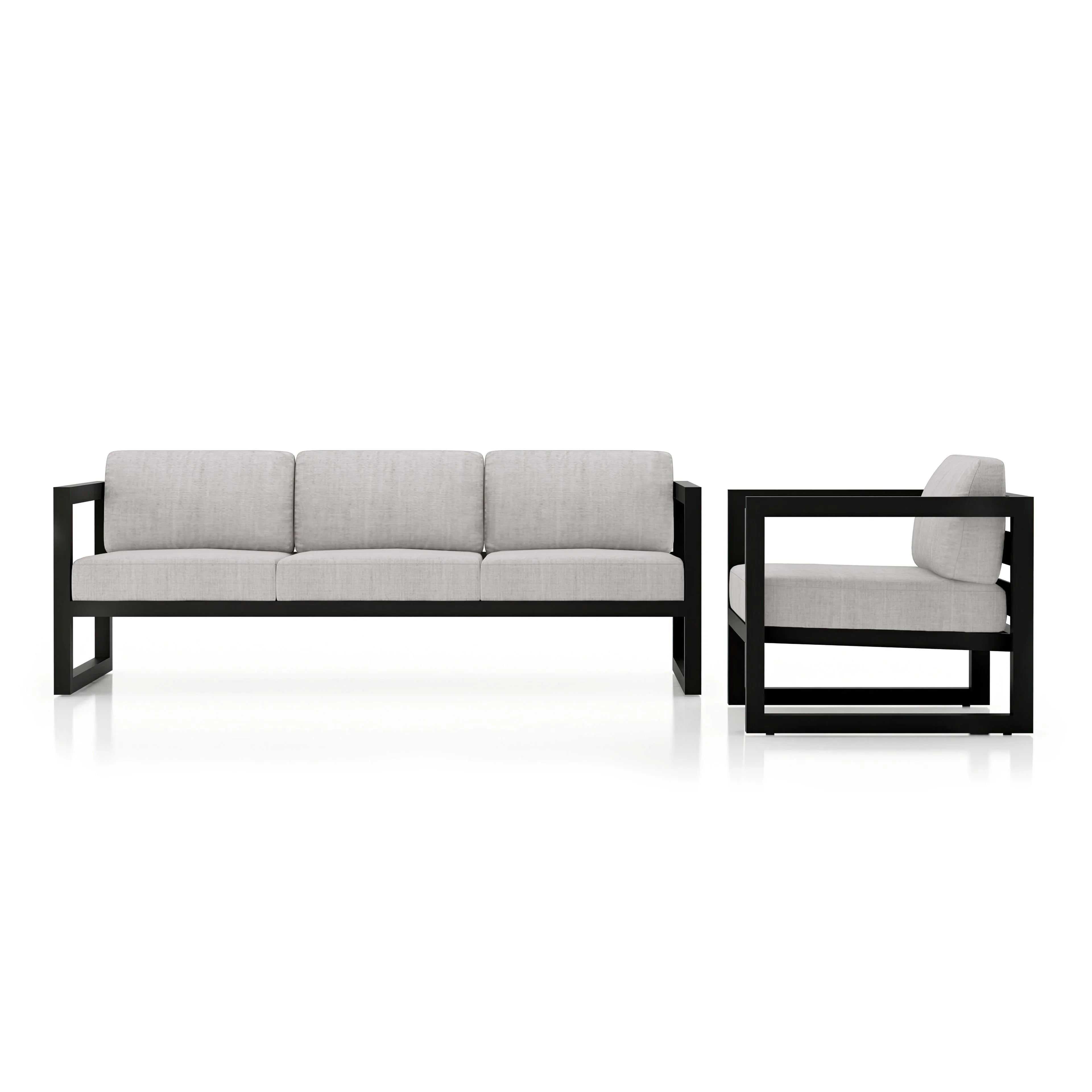 Avion 2 Piece Aluminum Sofa Set#Finish_Black#Fabric_Cast Silver