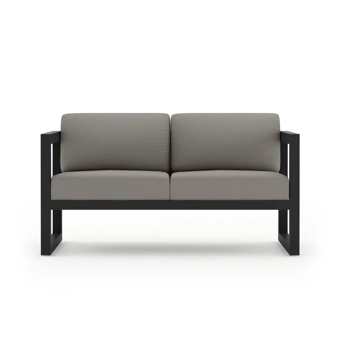 Avion 3 Piece Aluminum Sofa Loveseat Set#Finish_Black#Fabric_Canvas Charcoal