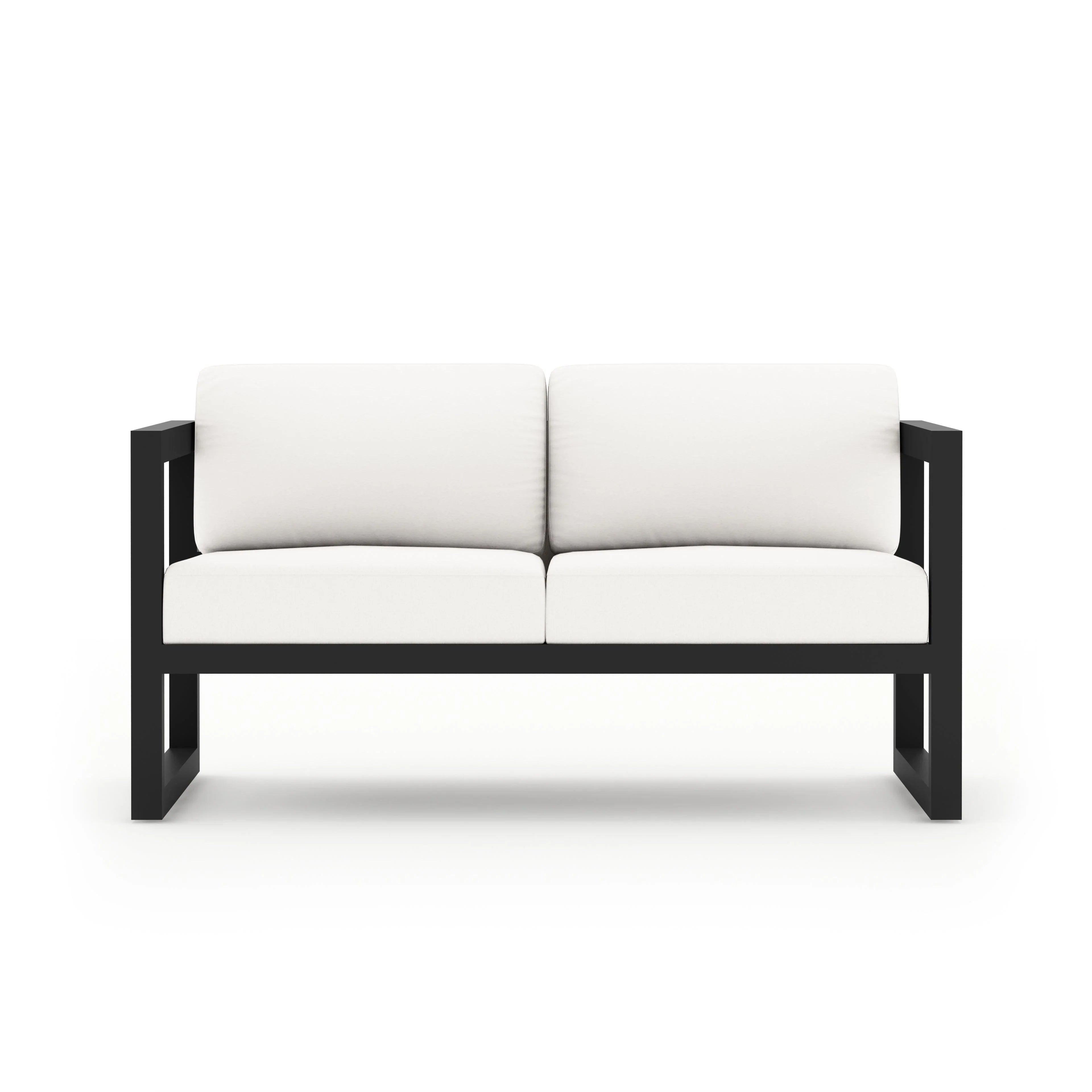 Avion 3 Piece Aluminum Sofa Loveseat Set#Finish_Black#Fabric_Canvas Natural