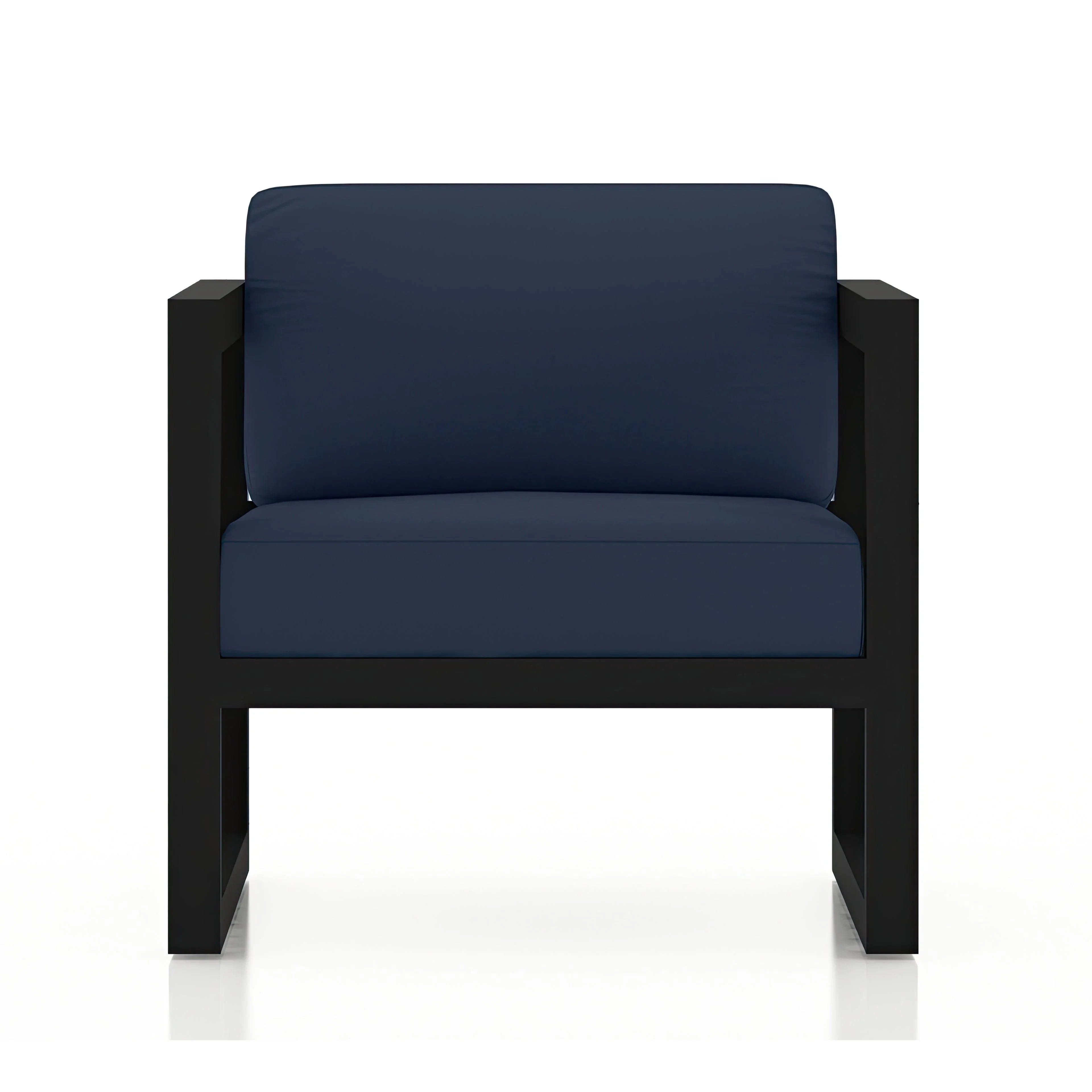 Avion 3 Piece Aluminum Sofa Loveseat Set#Finish_Black#Fabric_Spectrum Indigo