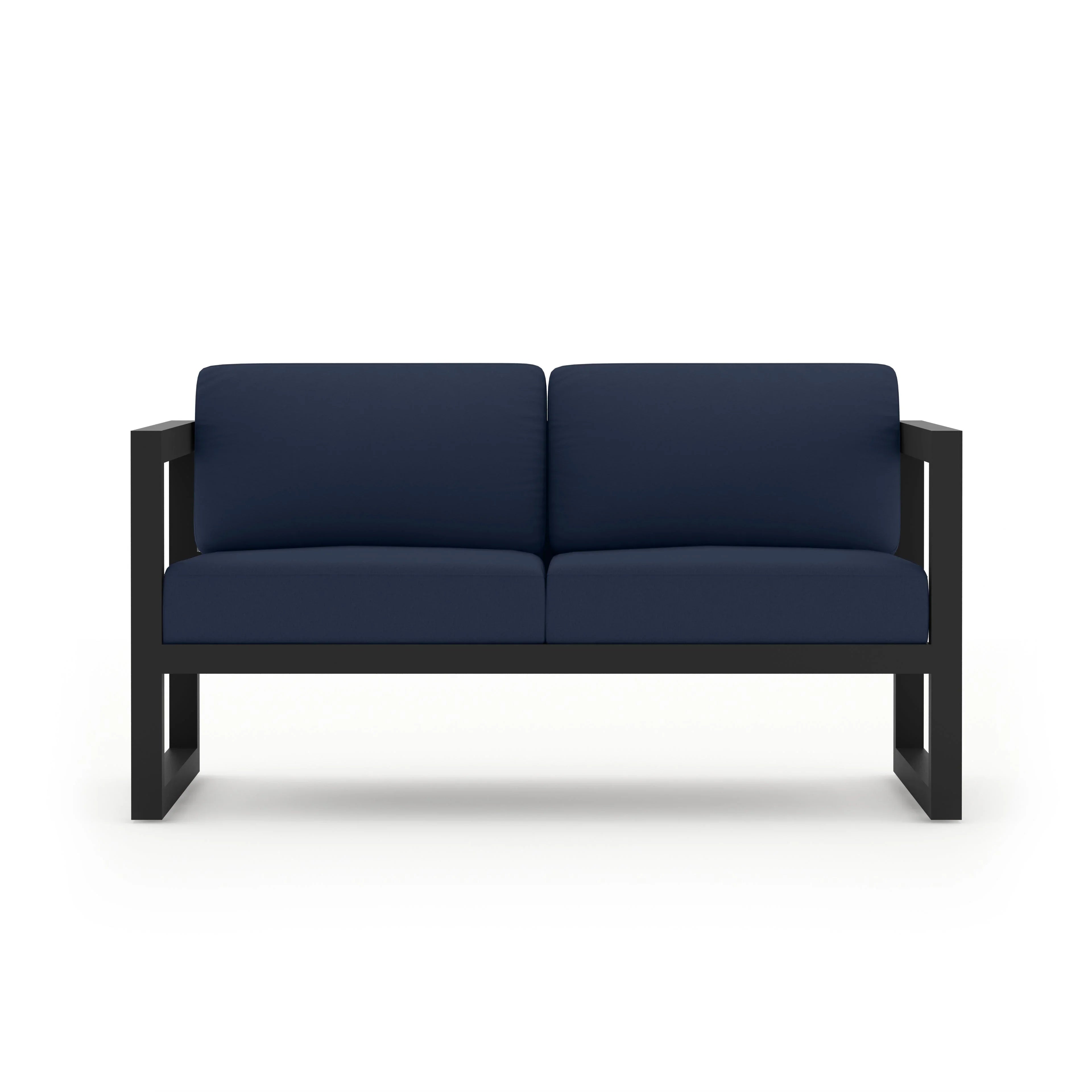 Avion 3 Piece Aluminum Sofa Loveseat Set#Finish_Black#Fabric_Spectrum Indigo