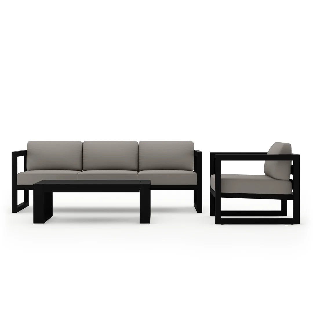 Avion 3 Piece Aluminum Sofa Set#Finish_Black#Fabric_Canvas Charcoal