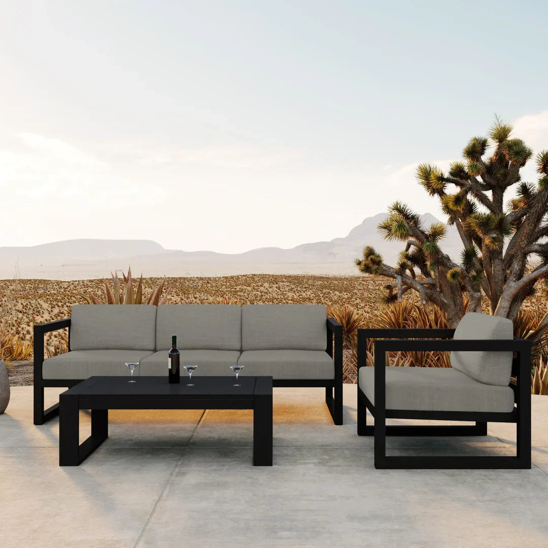 Avion 3 Piece Aluminum Sofa Set#Finish_Black#Fabric_Canvas Charcoal