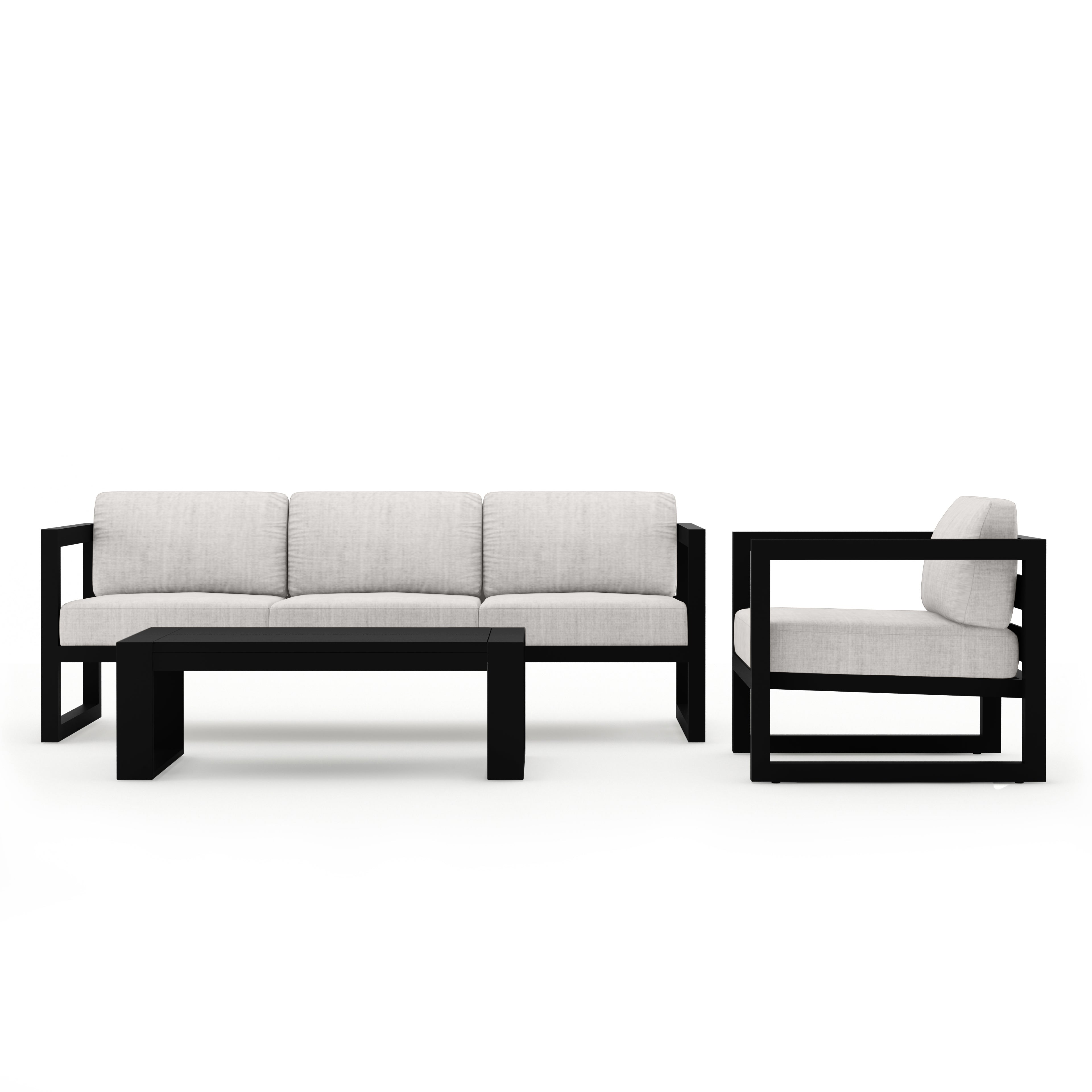 Avion 3 Piece Aluminum Sofa Set#Finish_Black#Fabric_Cast Silver
