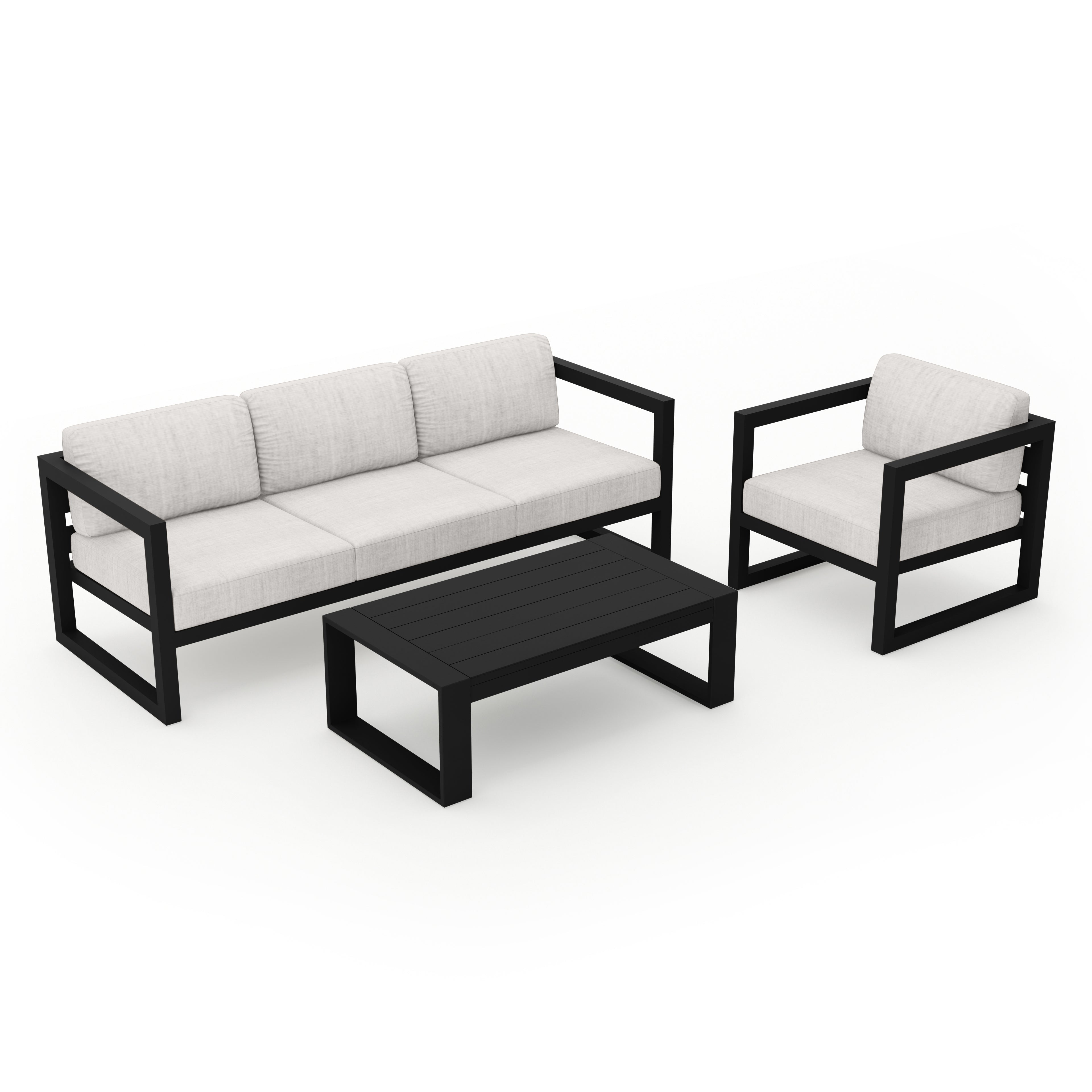 Avion 3 Piece Aluminum Sofa Set#Finish_Black#Fabric_Cast Silver