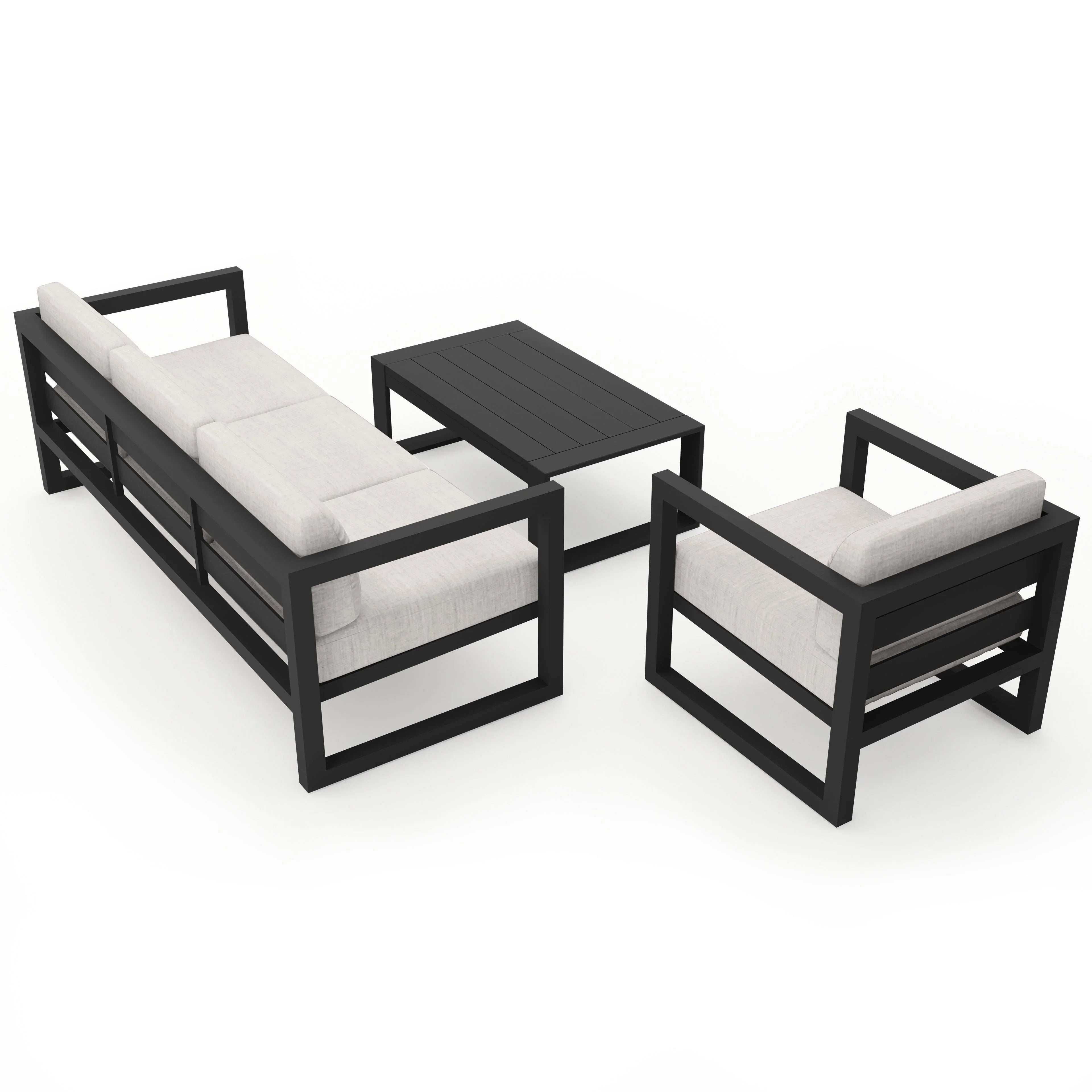 Avion 3 Piece Aluminum Sofa Set#Finish_Black#Fabric_Cast Silver