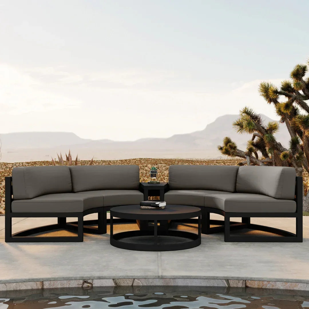 Avion 4 Piece Aluminum Curve Sectional Set#Finish_Black#Fabric_Canvas Charcoal