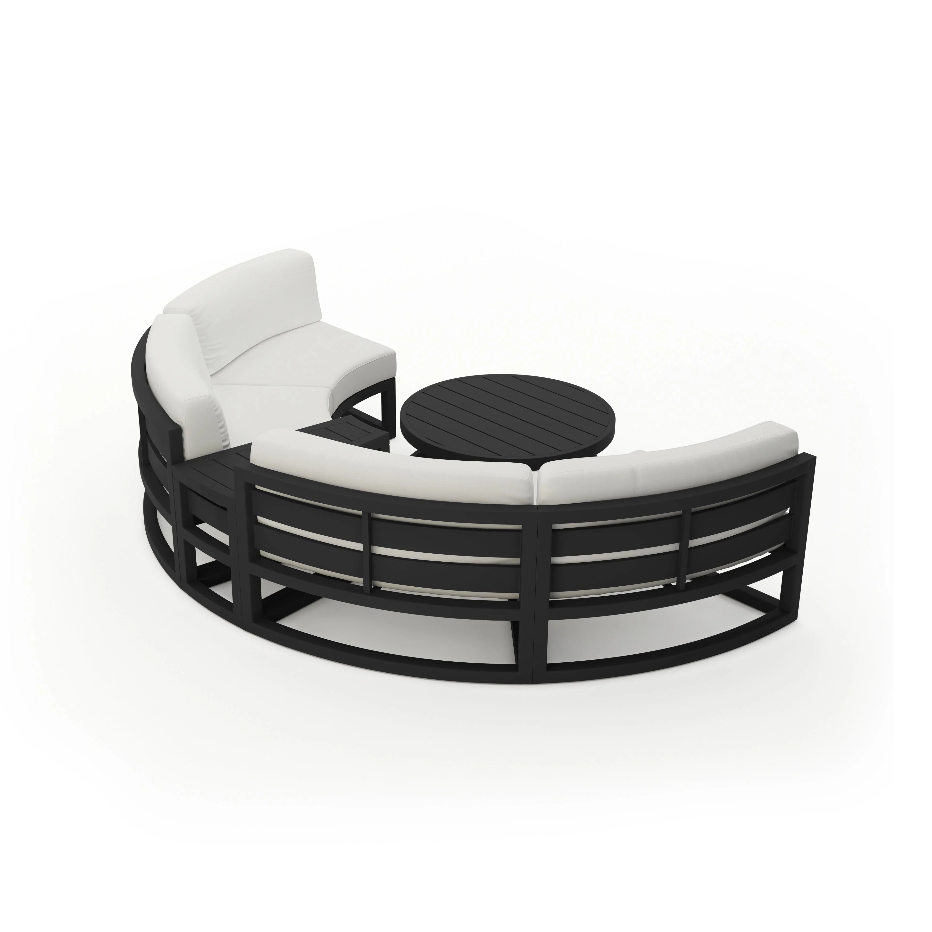 Avion 4 Piece Aluminum Curve Sectional Set#Finish_Black#Fabric_Canvas Natural