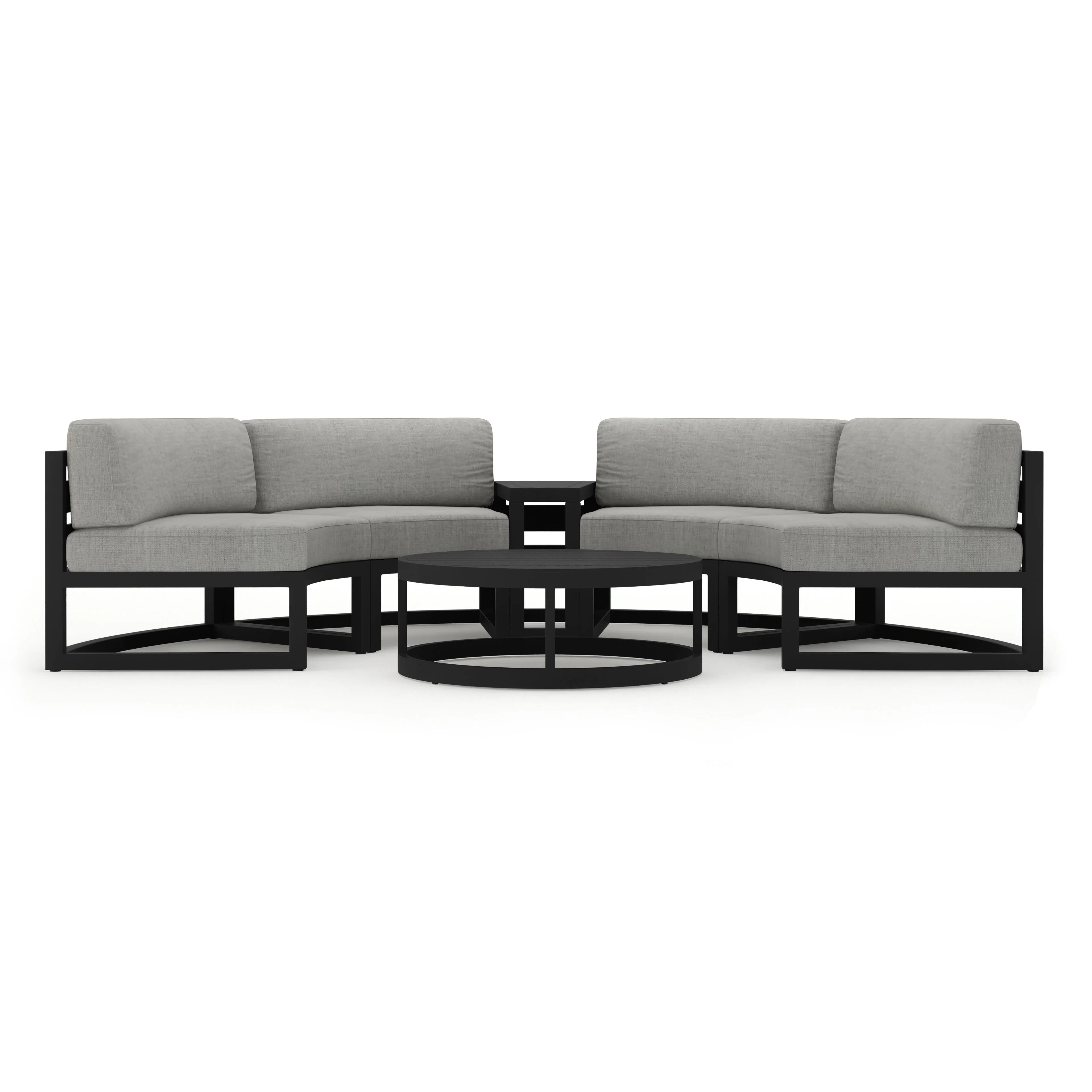 Avion 4 Piece Aluminum Curve Sectional Set#Finish_Black#Fabric_Cast Silver