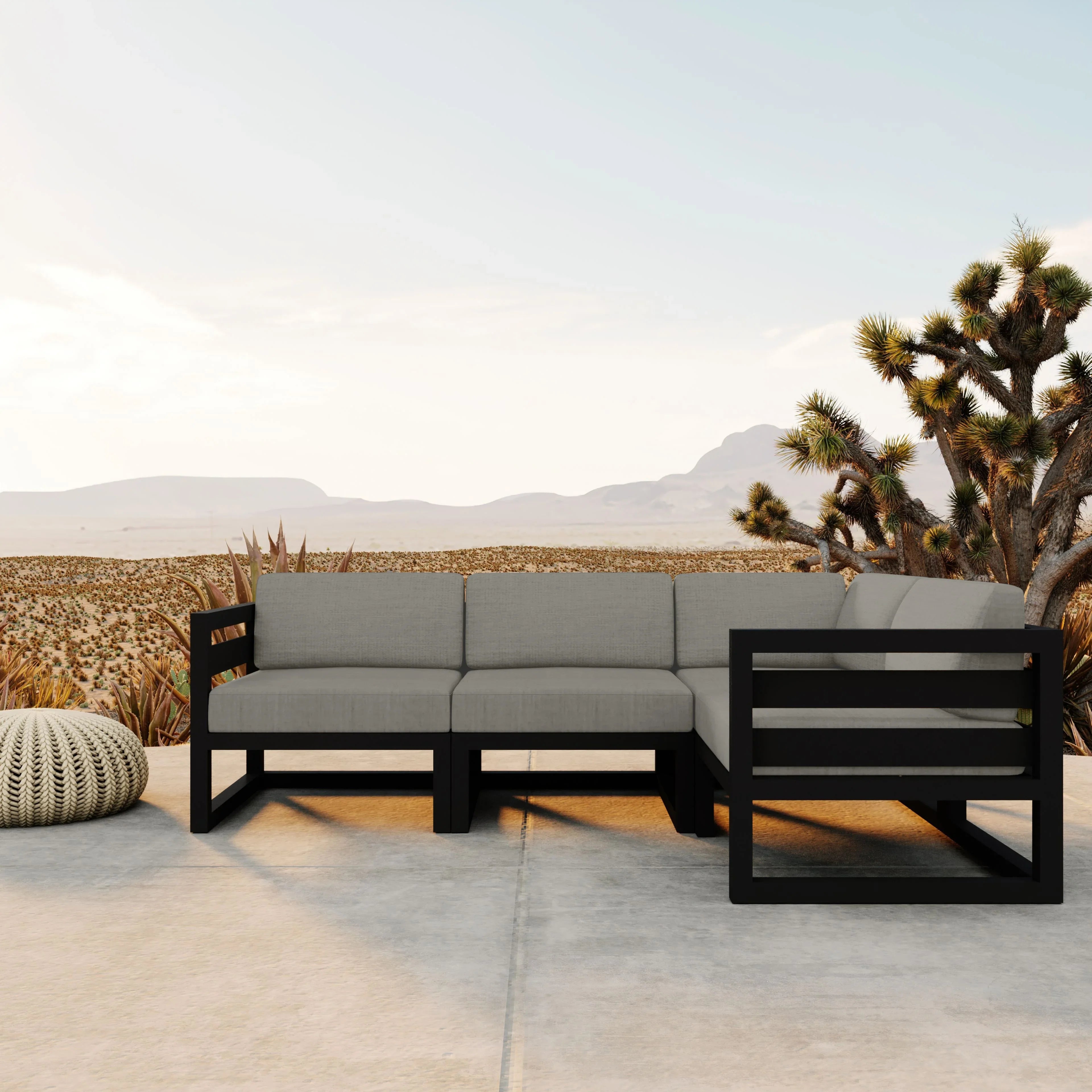 Avion 4 Piece Aluminum Sectional Set#Finish_Black#Fabric_Canvas Charcoal