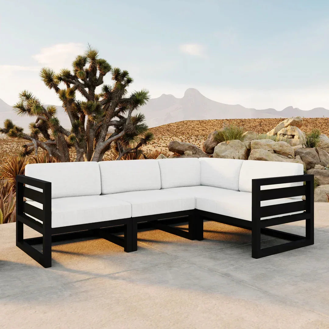 Avion 4 Piece Aluminum Sectional Set#Finish_Black#Fabric_Canvas Natural