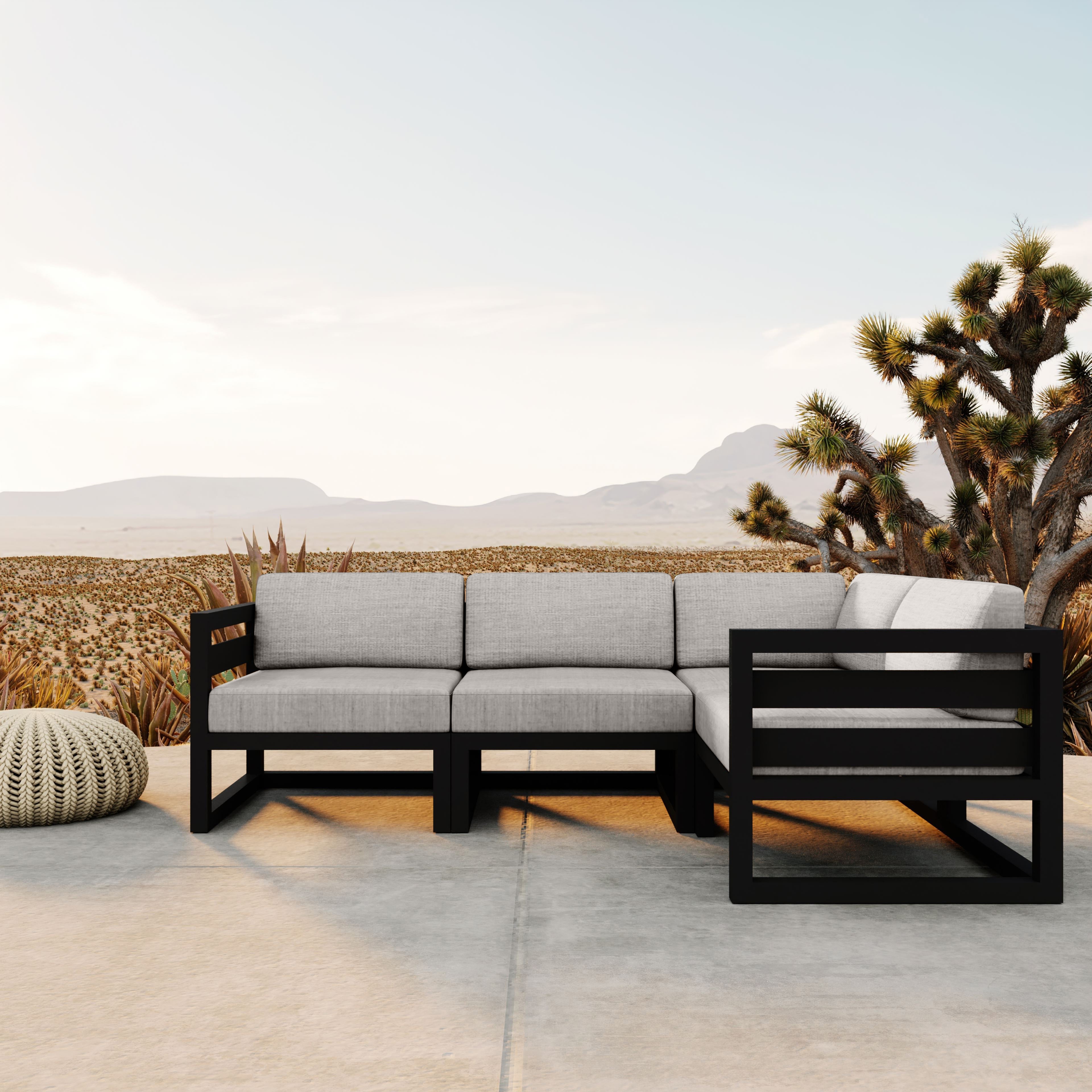 Avion 4 Piece Aluminum Sectional Set#Finish_Black#Fabric_Cast Silver