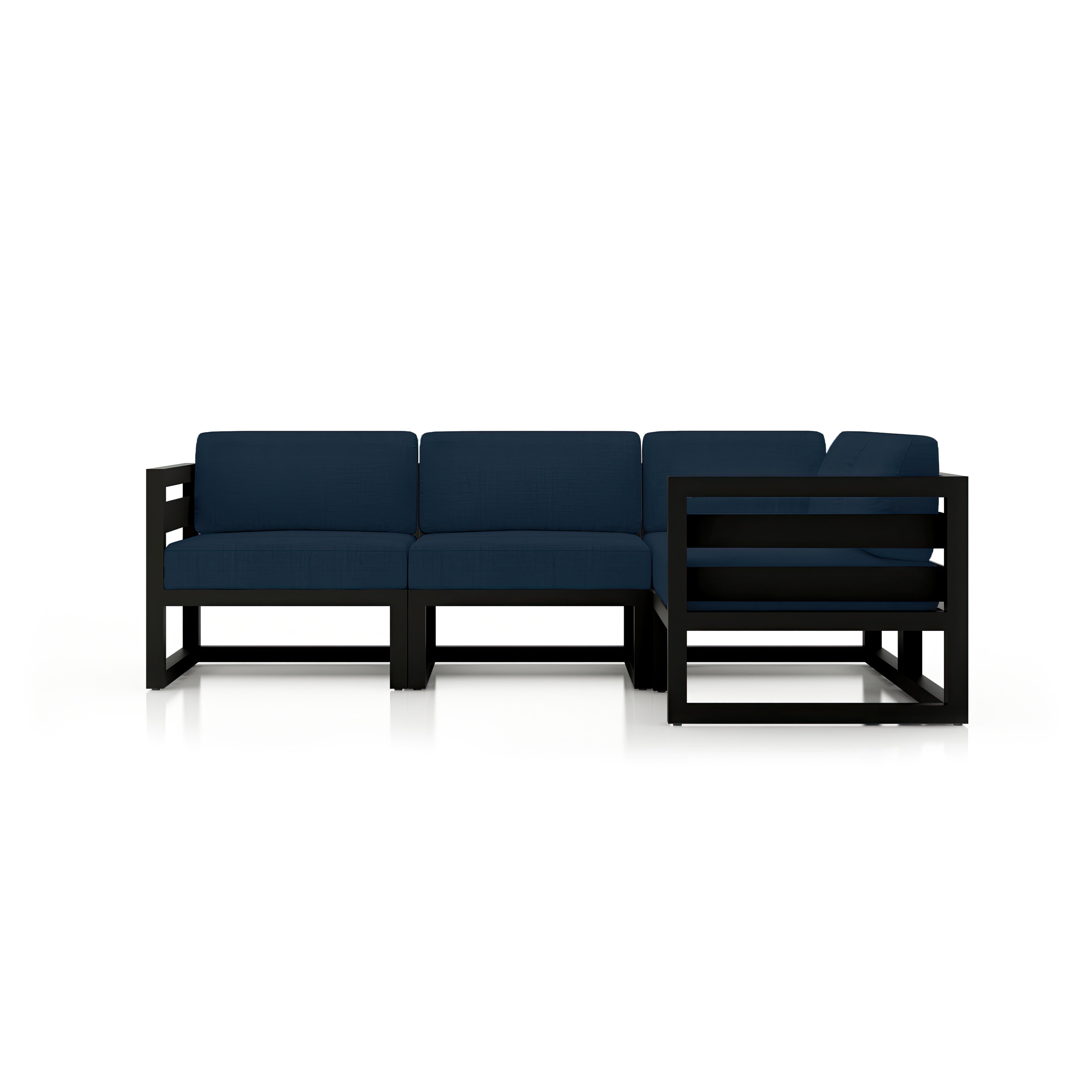 Avion 4 Piece Aluminum Sectional Set#Finish_Black#Fabric_Spectrum Indigo