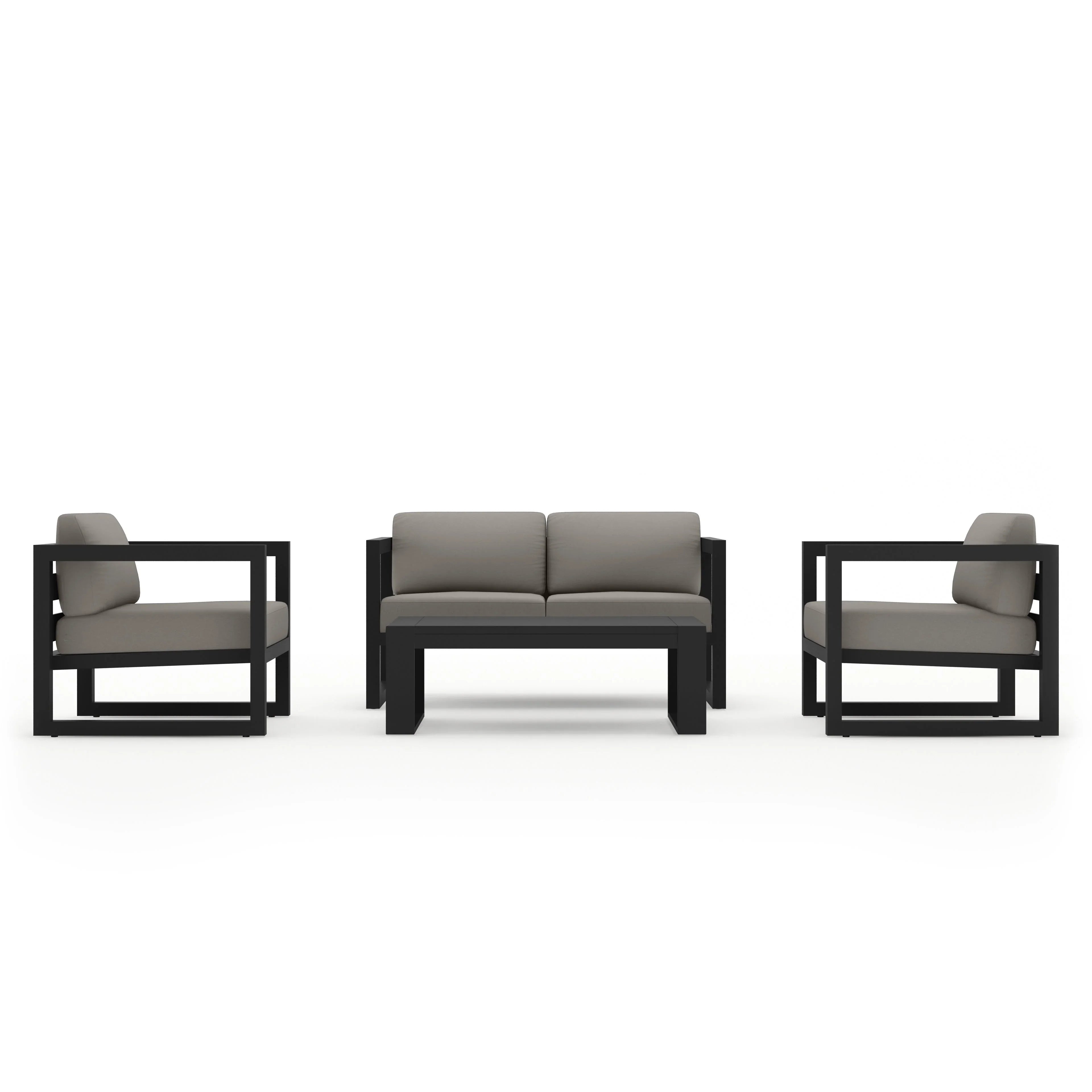 Avion 4 Piece Aluminum Loveseat Set#Finish_Black#Fabric_Canvas Charcoal