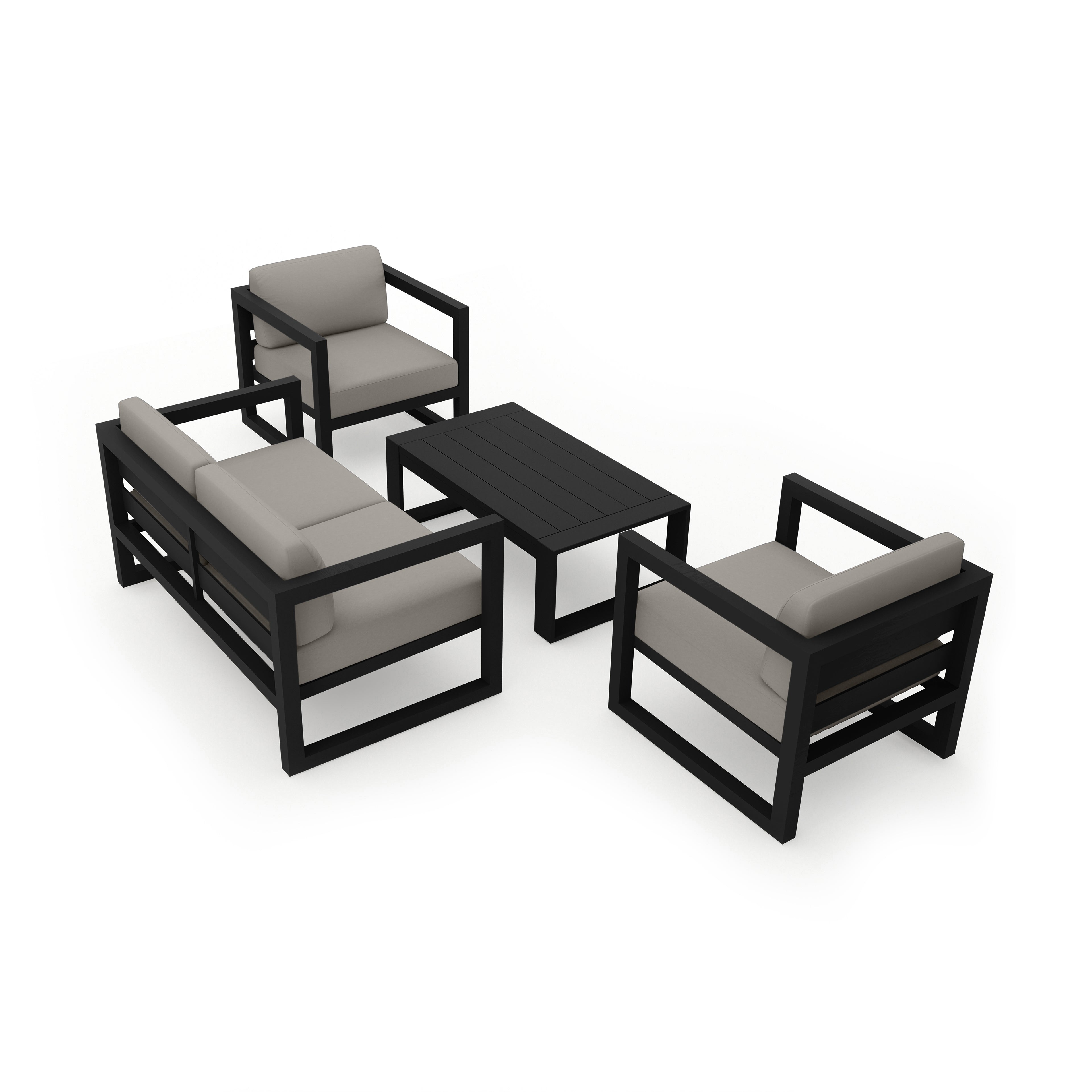 Avion 4 Piece Aluminum Loveseat Set#Finish_Black#Fabric_Canvas Charcoal