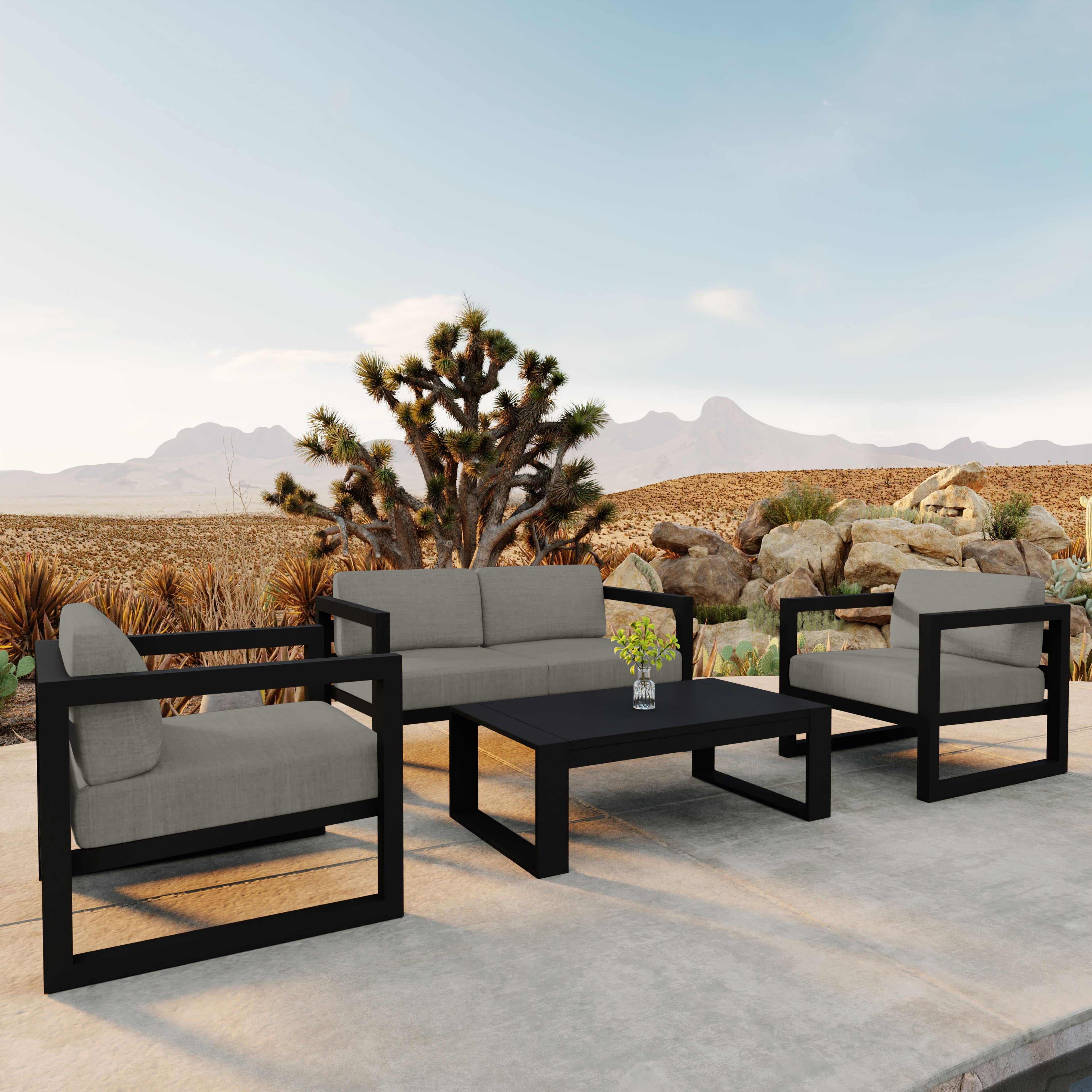 Avion 4 Piece Aluminum Loveseat Set#Finish_Black#Fabric_Canvas Charcoal