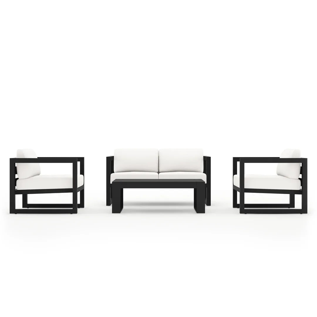 Avion 4 Piece Aluminum Loveseat Set#Finish_Black#Fabric_Canvas Natural