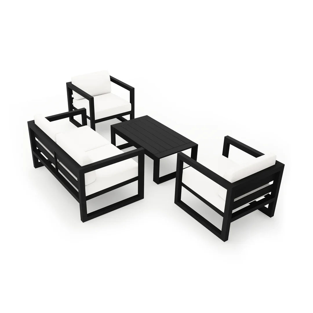 Avion 4 Piece Aluminum Loveseat Set#Finish_Black#Fabric_Canvas Natural