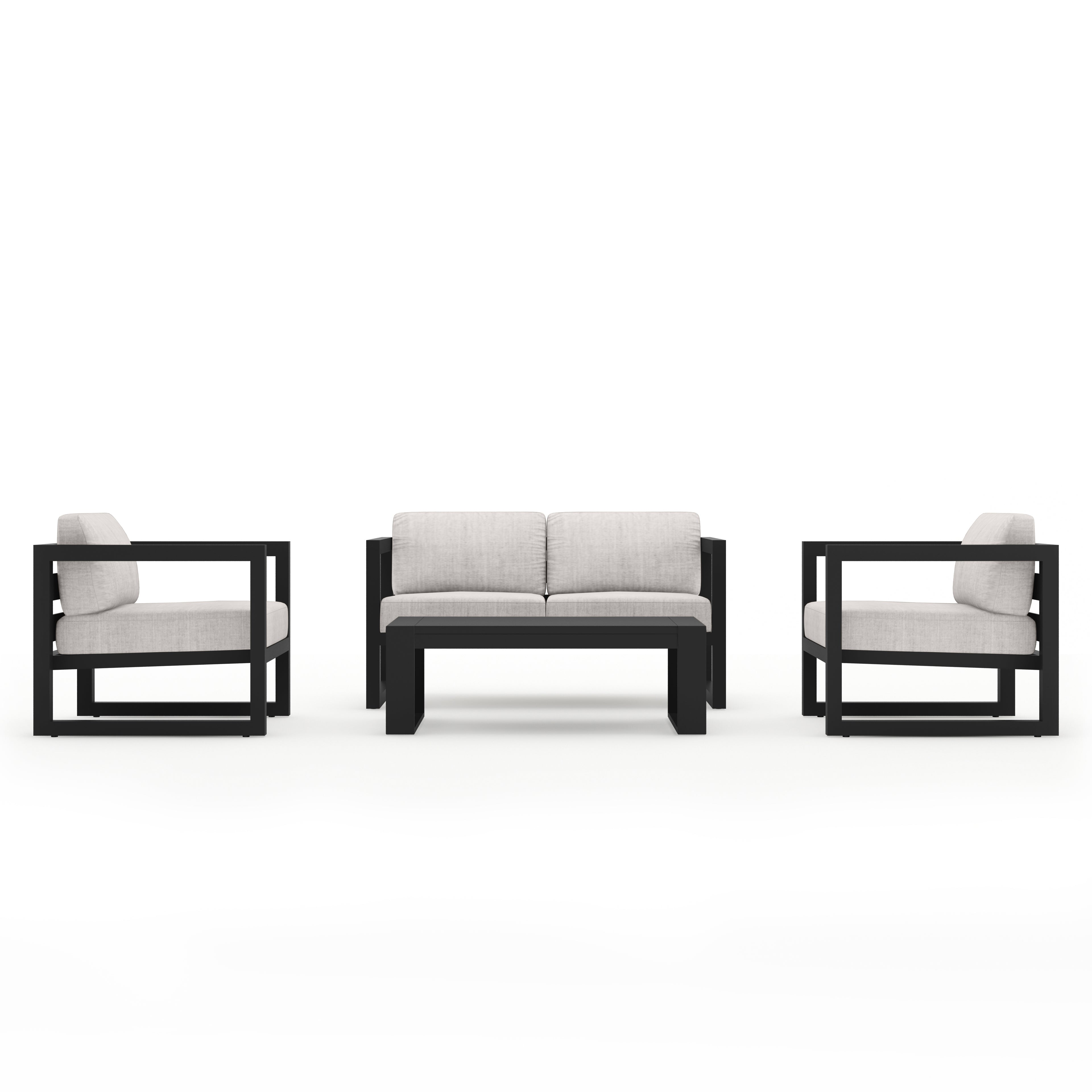 Avion 4 Piece Aluminum Loveseat Set#Finish_Black#Fabric_Cast Silver