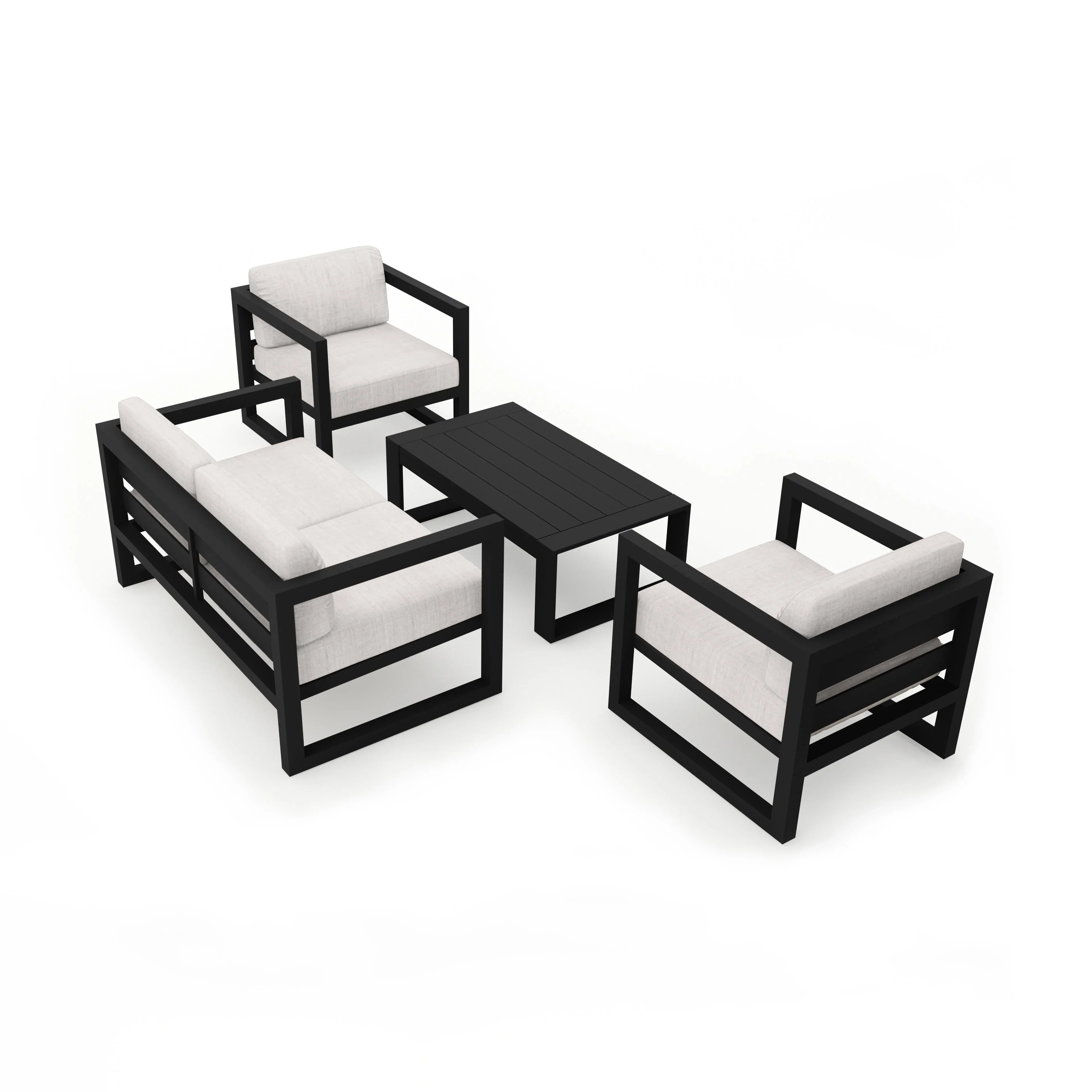Avion 4 Piece Aluminum Loveseat Set#Finish_Black#Fabric_Cast Silver