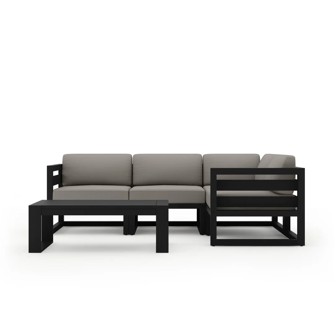 Avion 5 Piece Aluminum Sectional Set#Finish_Black#Fabric_Canvas Charcoal