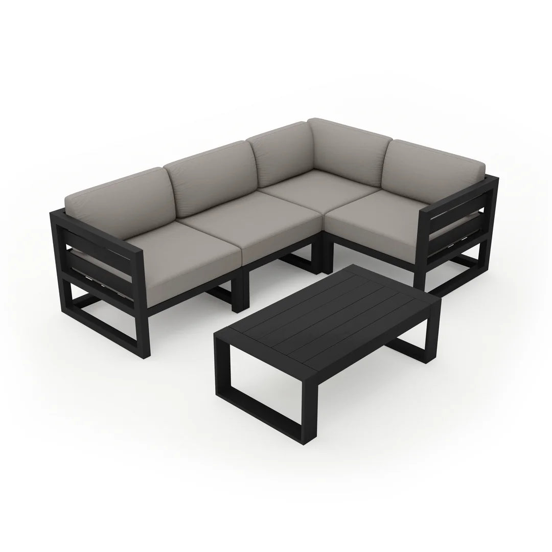 Avion 5 Piece Aluminum Sectional Set#Finish_Black#Fabric_Canvas Charcoal