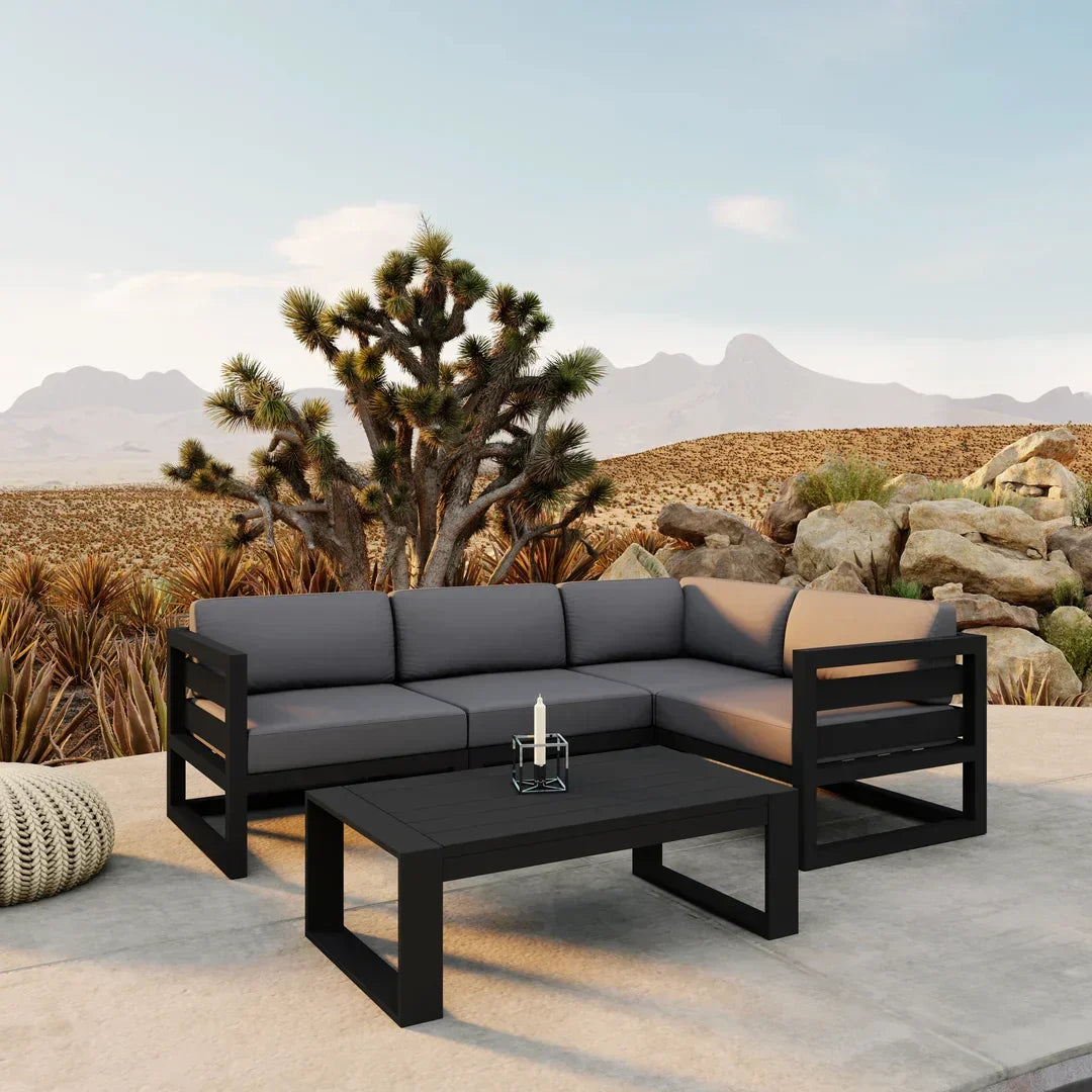 Avion 5 Piece Aluminum Sectional Set#Finish_Black#Fabric_Canvas Charcoal