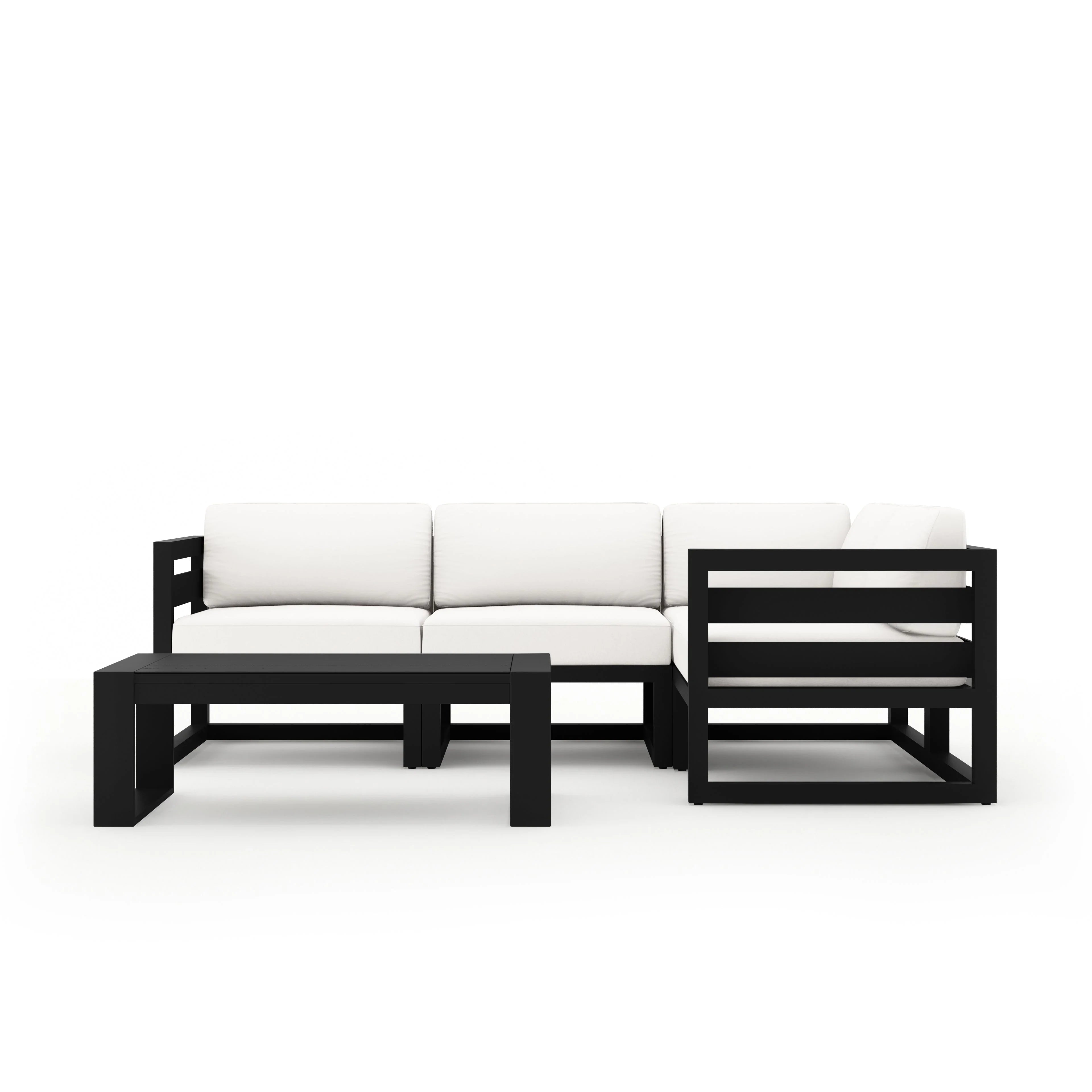 Avion 5 Piece Aluminum Sectional Set#Finish_Black#Fabric_Canvas Natural