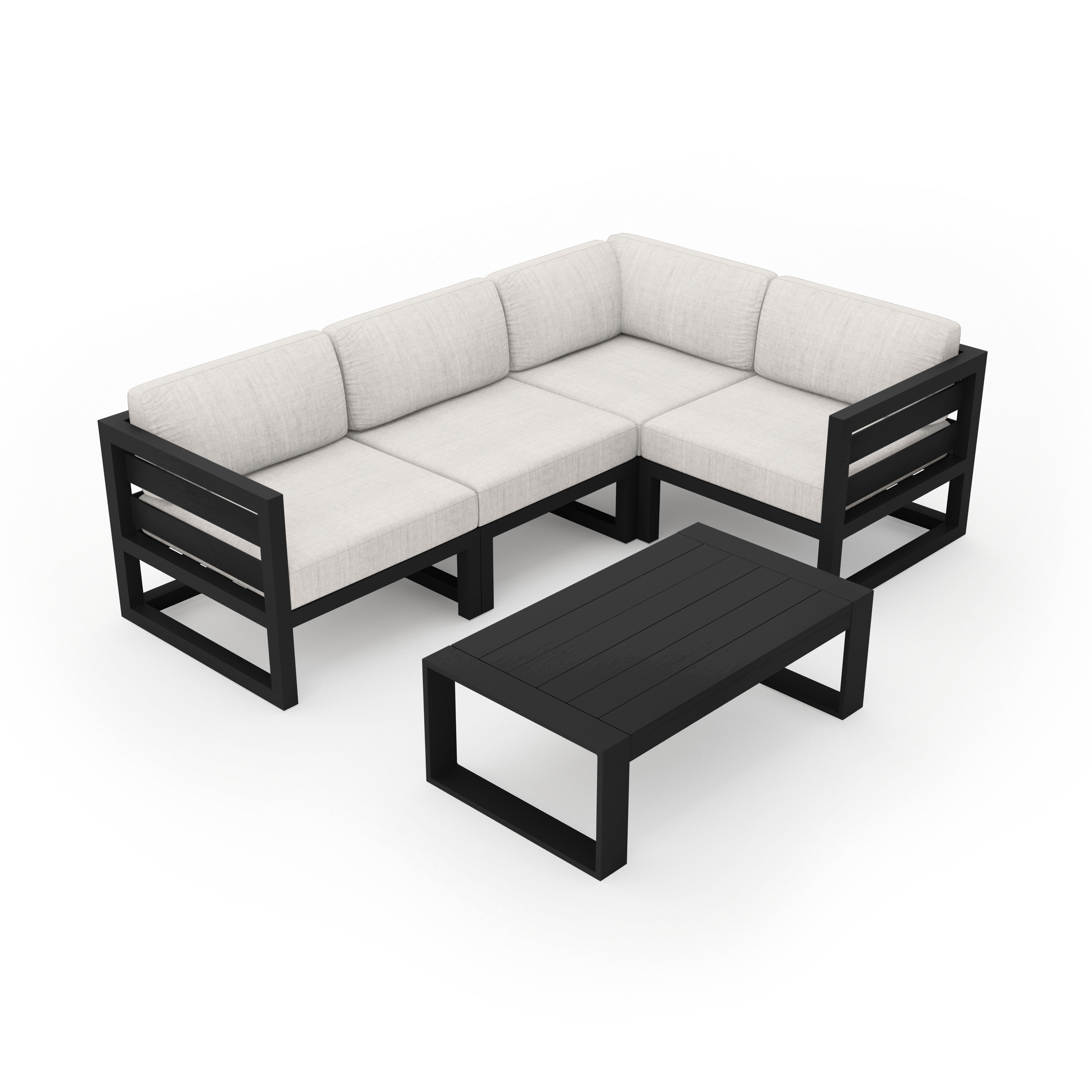 Avion 5 Piece Aluminum Sectional Set#Finish_Black#Fabric_Cast Silver