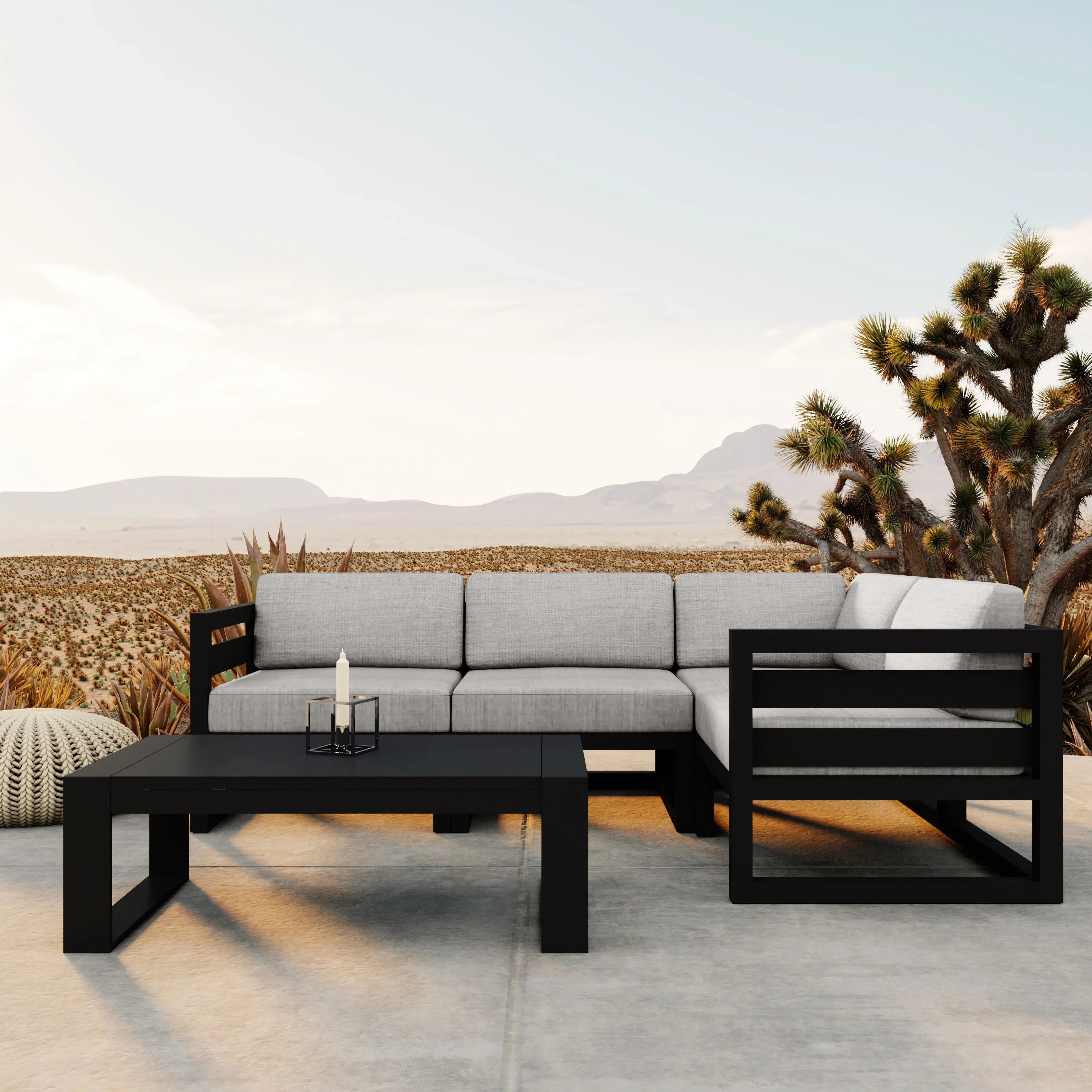 Avion 5 Piece Aluminum Sectional Set#Finish_Black#Fabric_Cast Silver
