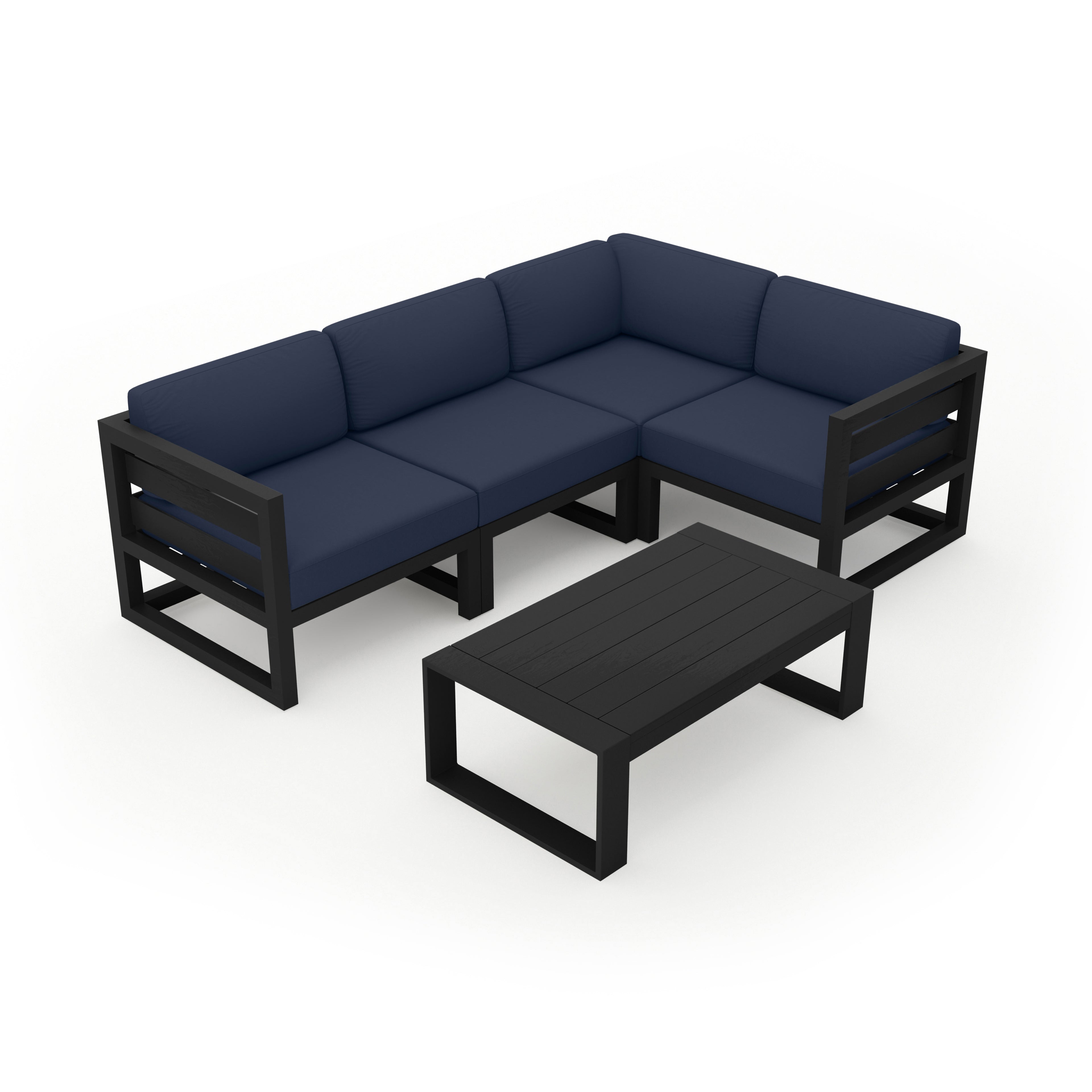 Avion 5 Piece Aluminum Sectional Set#Finish_Black#Fabric_Spectrum Indigo