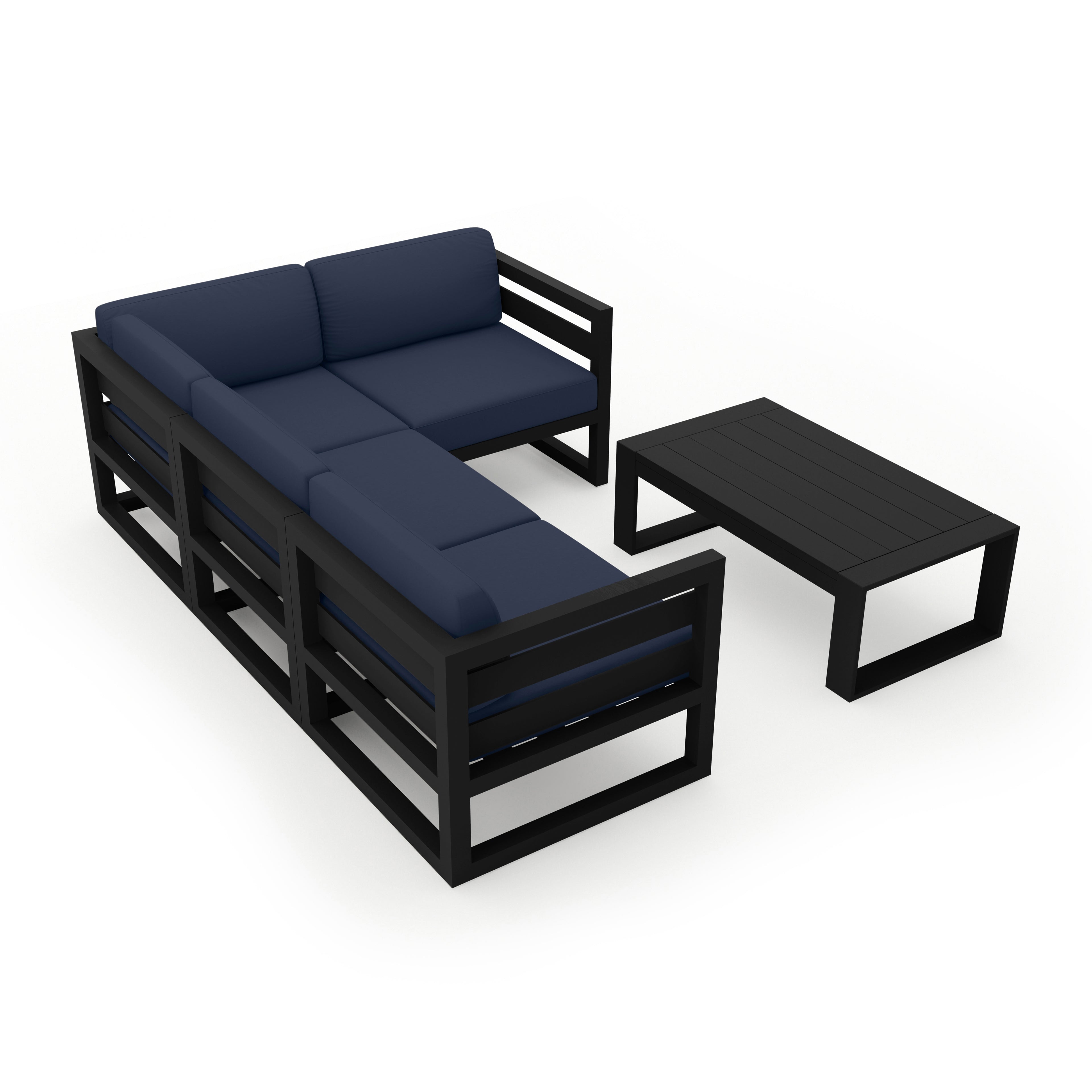 Avion 5 Piece Aluminum Sectional Set#Finish_Black#Fabric_Spectrum Indigo