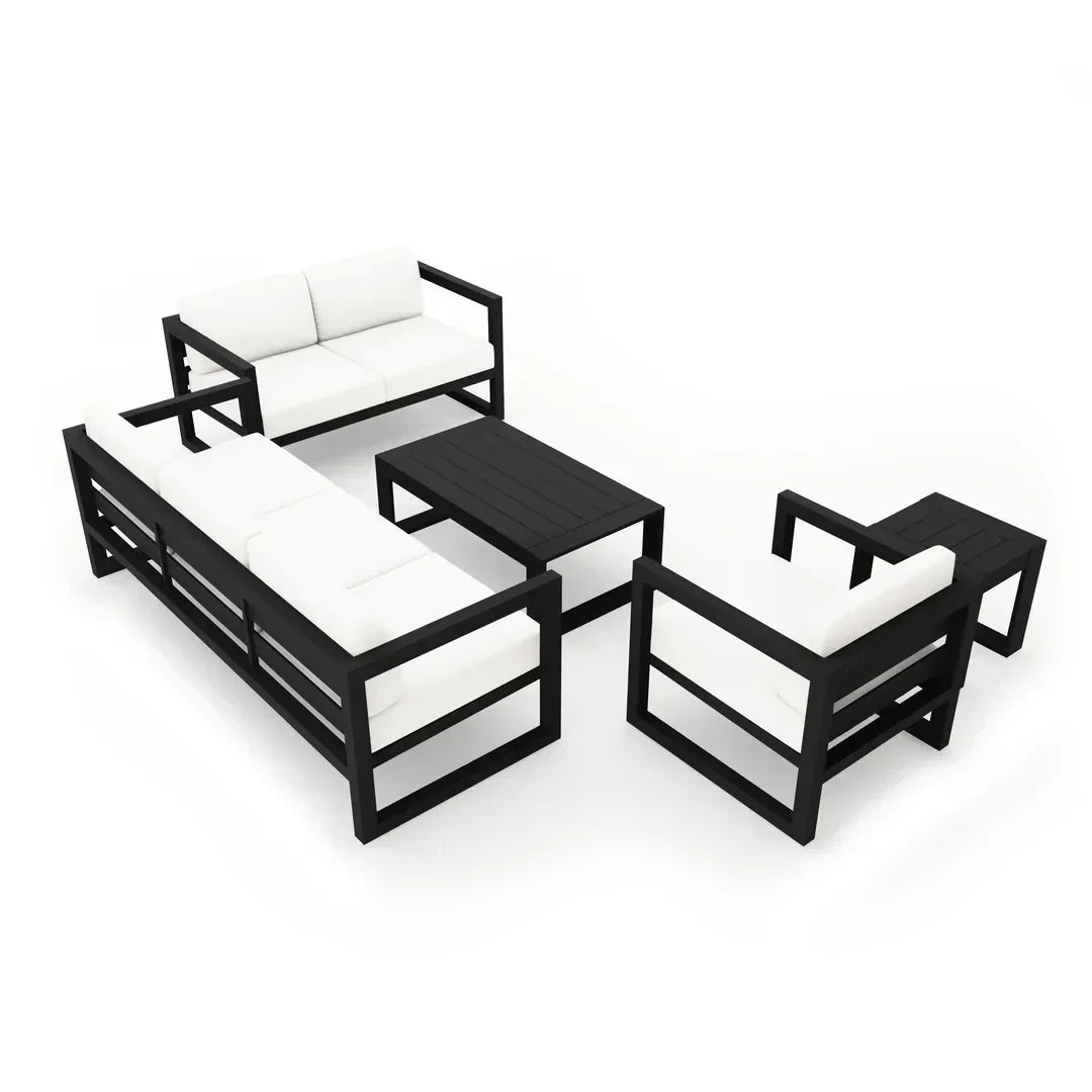 Avion 5 Piece Aluminum Sofa Set#Finish_Black#Fabric_Canvas Natural