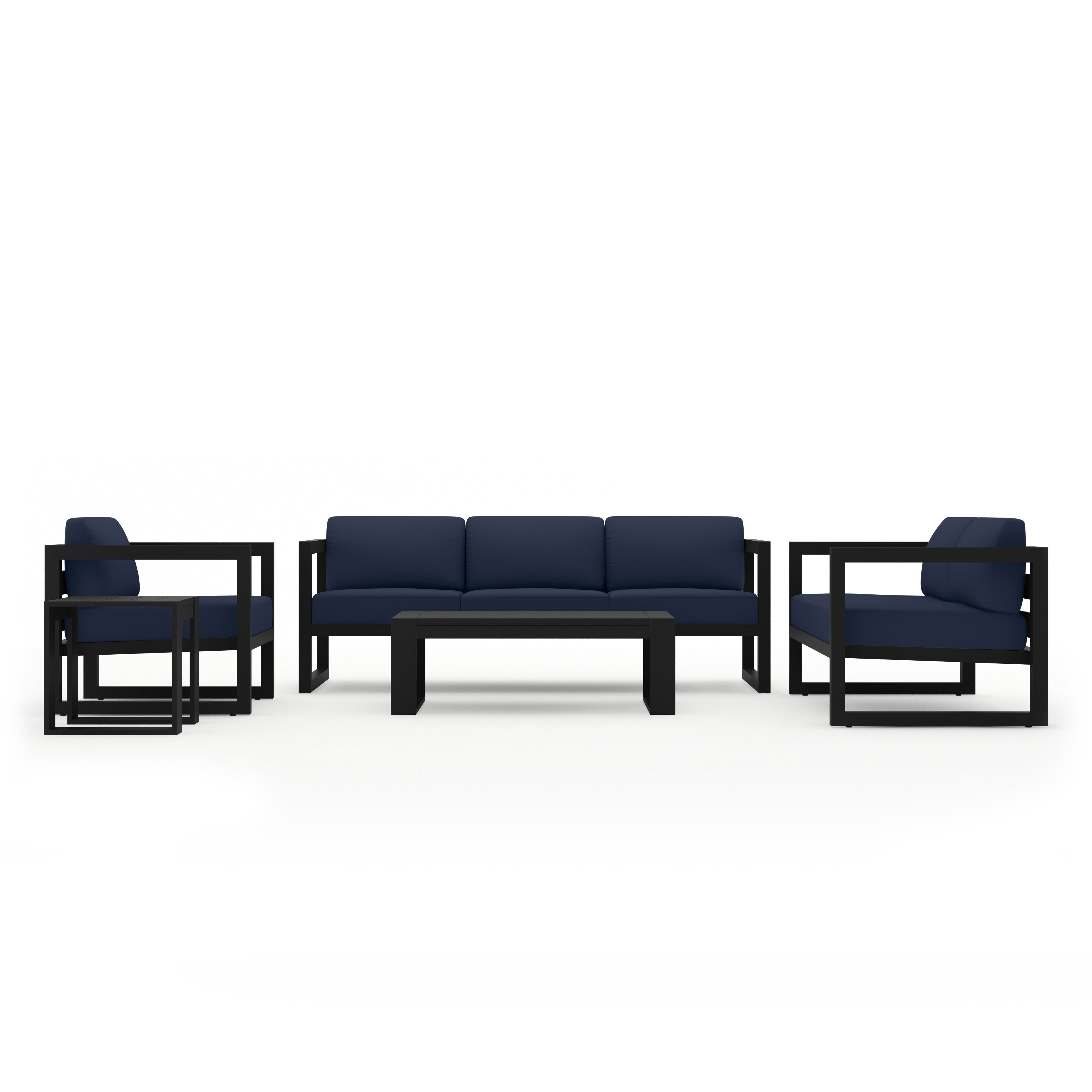 Avion 5 Piece Aluminum Sofa Set#Finish_Black#Fabric_Spectrum Indigo