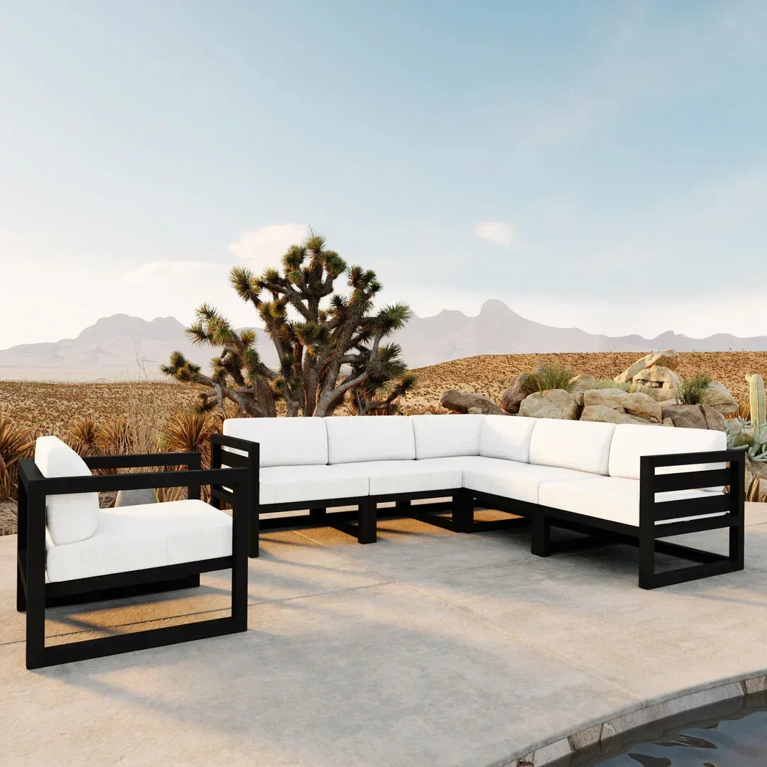 Avion 6 Piece Aluminum Sectional Set#Finish_Black#Fabric_Canvas Natural