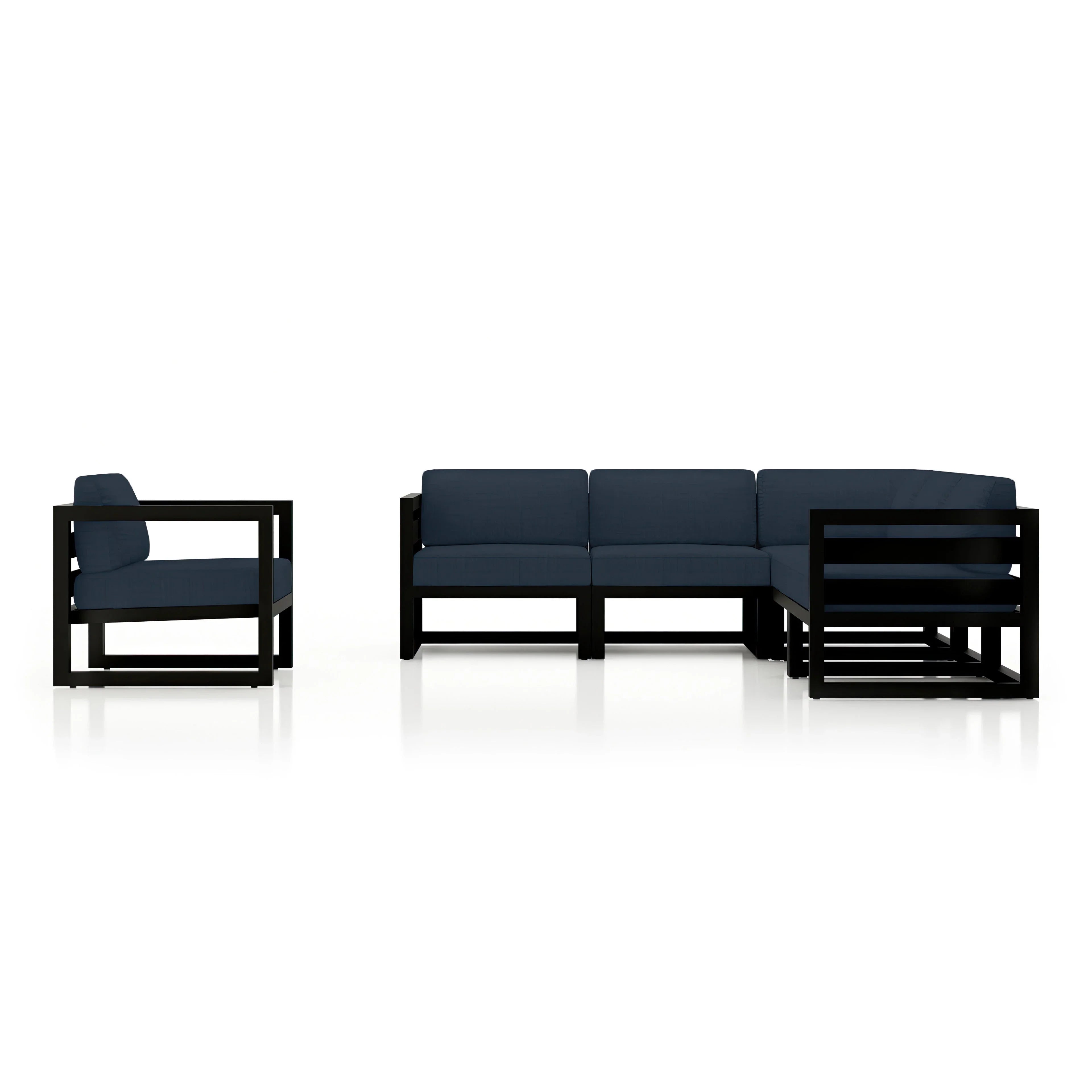 Avion 6 Piece Aluminum Sectional Set#Finish_Black#Fabric_Spectrum Indigo