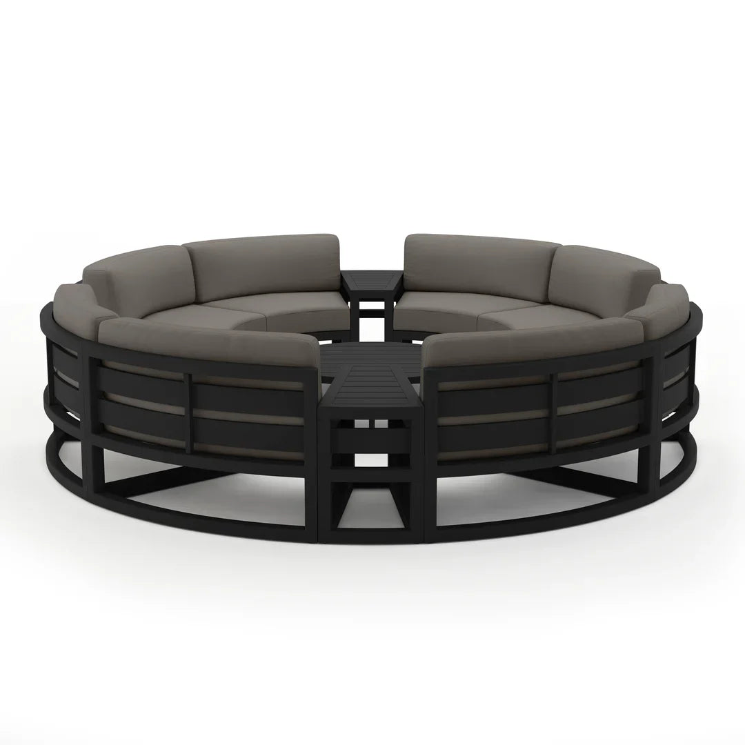 Avion 7 Piece Aluminum Curve Sectional Set#Finish_Black#Fabric_Canvas Charcoal